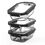 BYLWORKOUT Glass Meal Prep Containers 3 Pack | Borosilicate Food Storage Containers with Airtight Leak-Proof Vented Lids | Microwave, Oven, Freezer & Dishwasher Safe Glass Lunch Boxes for Kitchen
