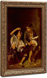 XOQO Two Boys Eating A Melon And Grapes by Bartolome Esteban Murillo Prints Posters Canvas Deco Paintings Vintage Wall Art For Living Room Bedroom Office Hanging Frame 8" L X 12" W