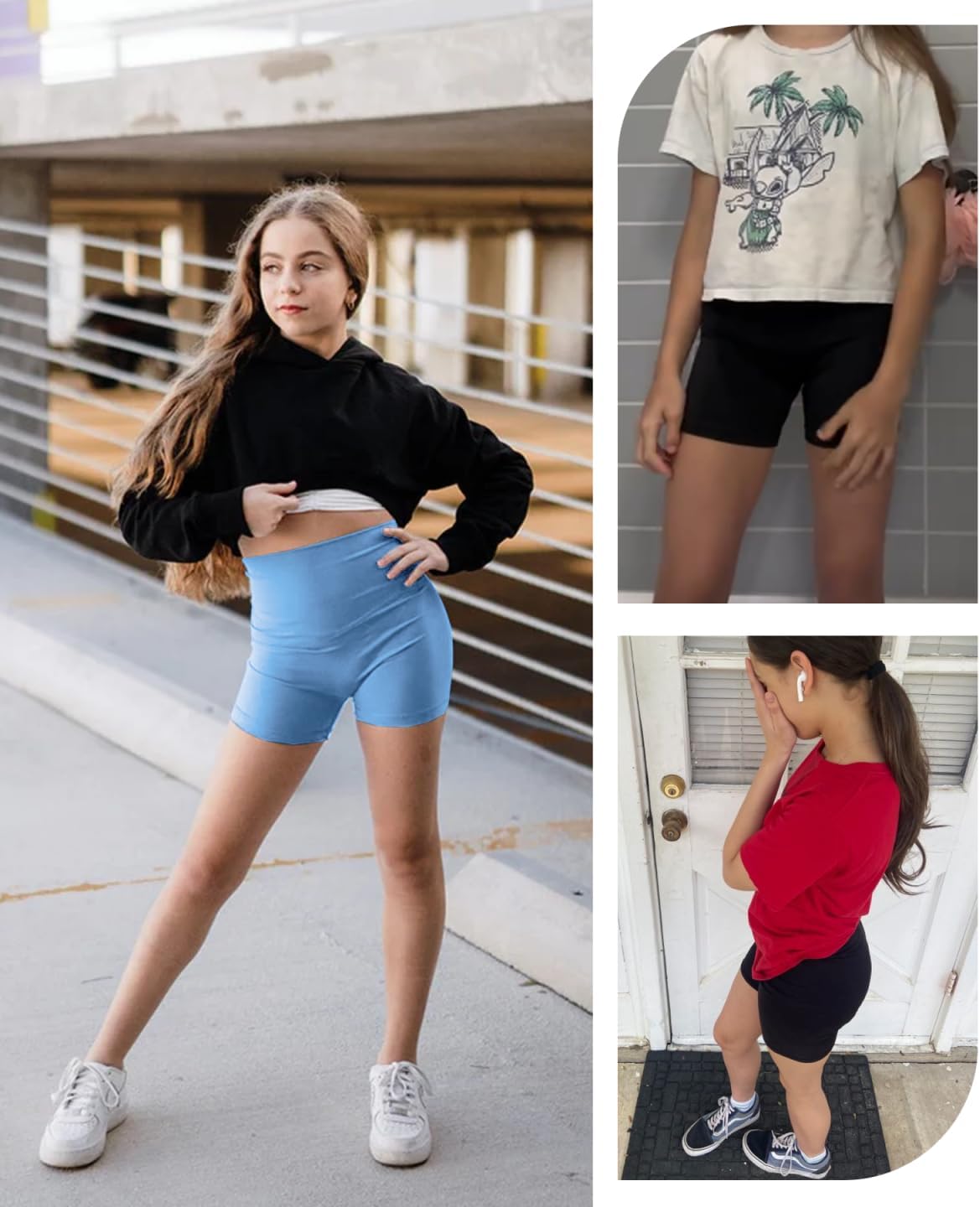 3 Pack Girls 4'' High Waisted Black Biker Shorts, Athletic Running Yoga Shorts for Kids Teen - Image 6