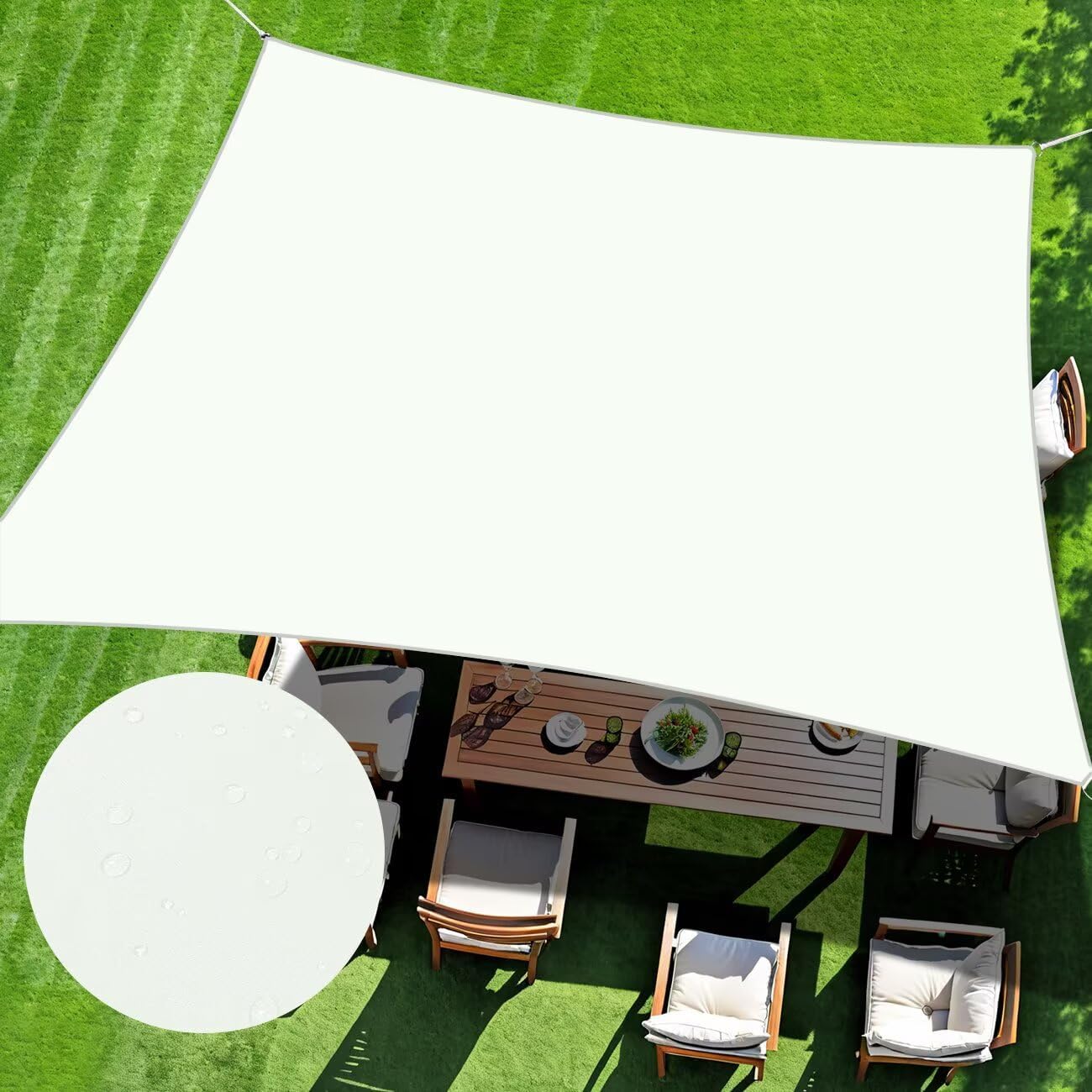 ChasingMoon Waterproof Sun Shade Sail, 6' x 11' Ivory Rectangle UV Block Outdoor Sunshade, for Backyard, Deck, Patio, Garden, Outdoor Activities (We Make Custom Sizes)