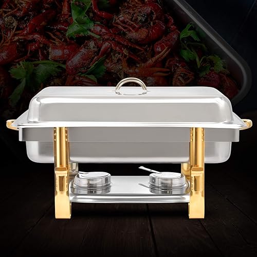 Miniatura 8 de Recipiente de calentamiento de acero inoxidable de 9 L, calentador de alimentos, calentador de alimentos, estufa de buffet rectangular, juegos de