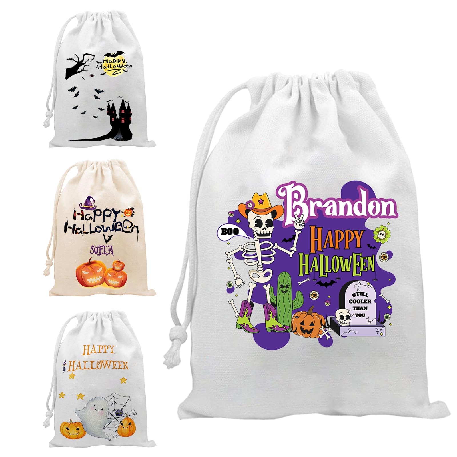 Personalised Halloween Bag, Custom Name Trick or Treat Drawstring Sack