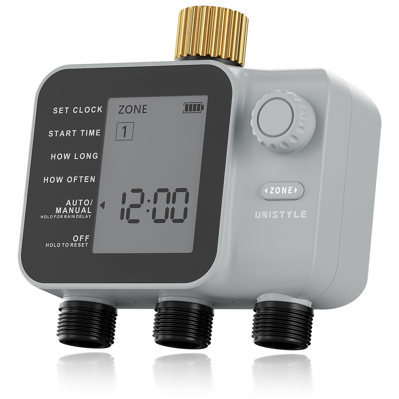 Photo 1 of [All-New 2027] 3 Zone Sprinkler Timer with Brass Inlet, Unistyle Water Timer for Garden Hose with Rain Delay/Manual Watering/Automatic Irrigation, Hose Timers with Large LCD for Yard and Lawn Patio