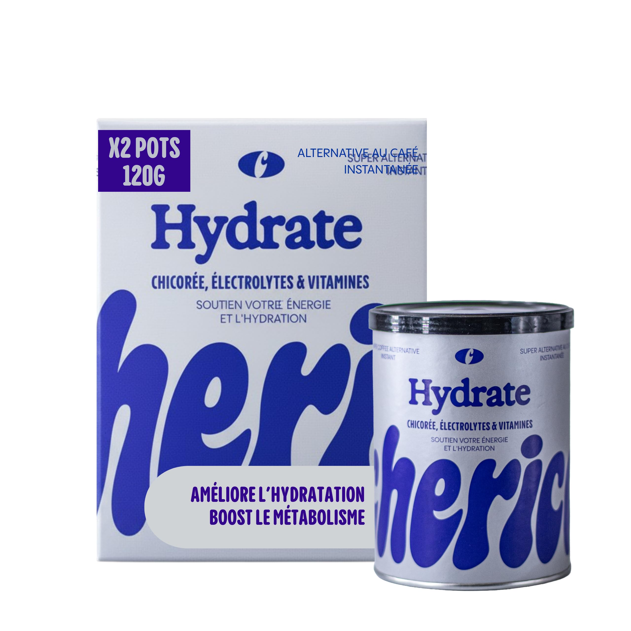 CHERICO Chicorée Hydrate sans sucre - Pack de 2 x 120g | Électrolytes hydratation, Sans Caféine, Magnésium, Potassium, Vitamines, Booste le métabolisme, 20 tasses