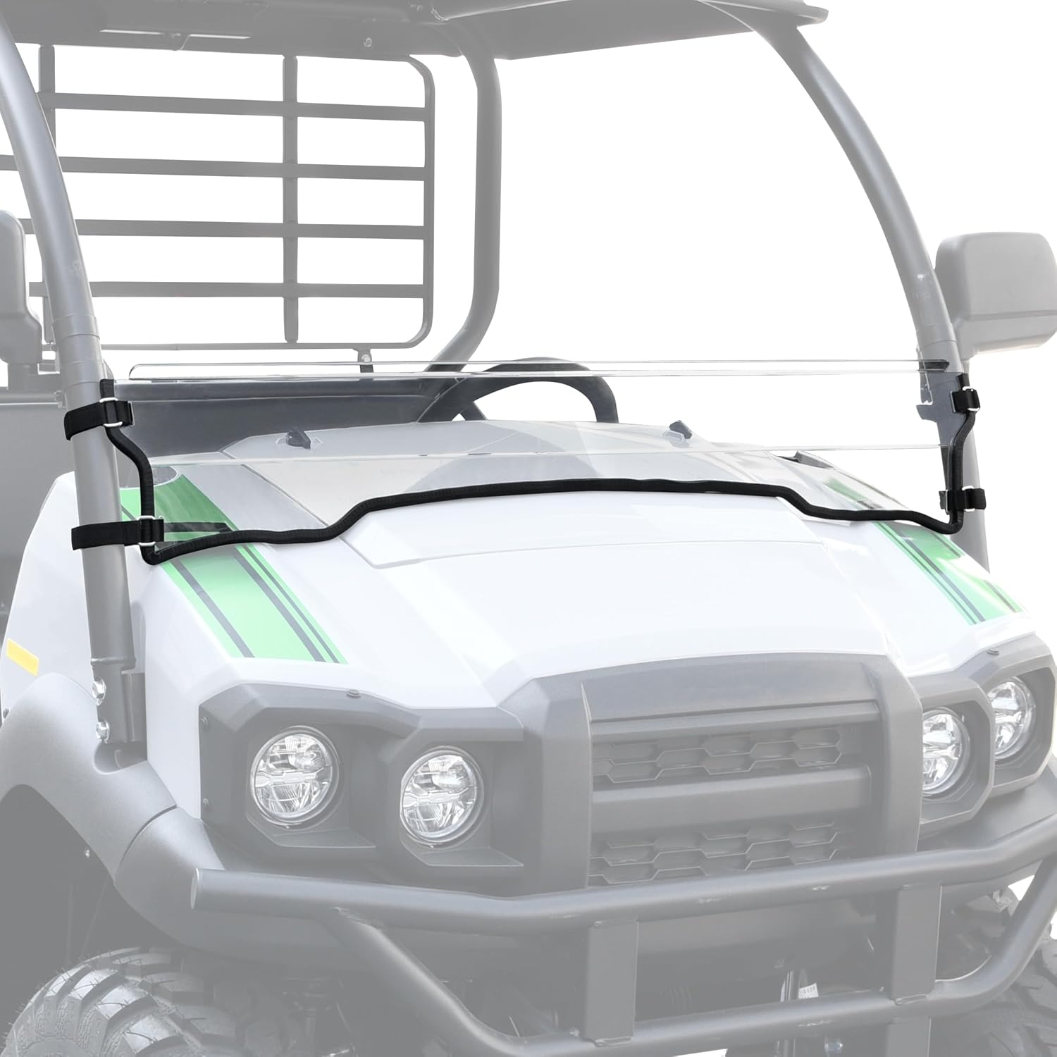 Front Half Windshield for Kawasaki Mule SX SE XC LE FE 2017-2026, 1/5" Thick Durable PC Front Half Windshield Window with 270° Rubber Strip for Kawasaki Mule SX Accessories, Clear