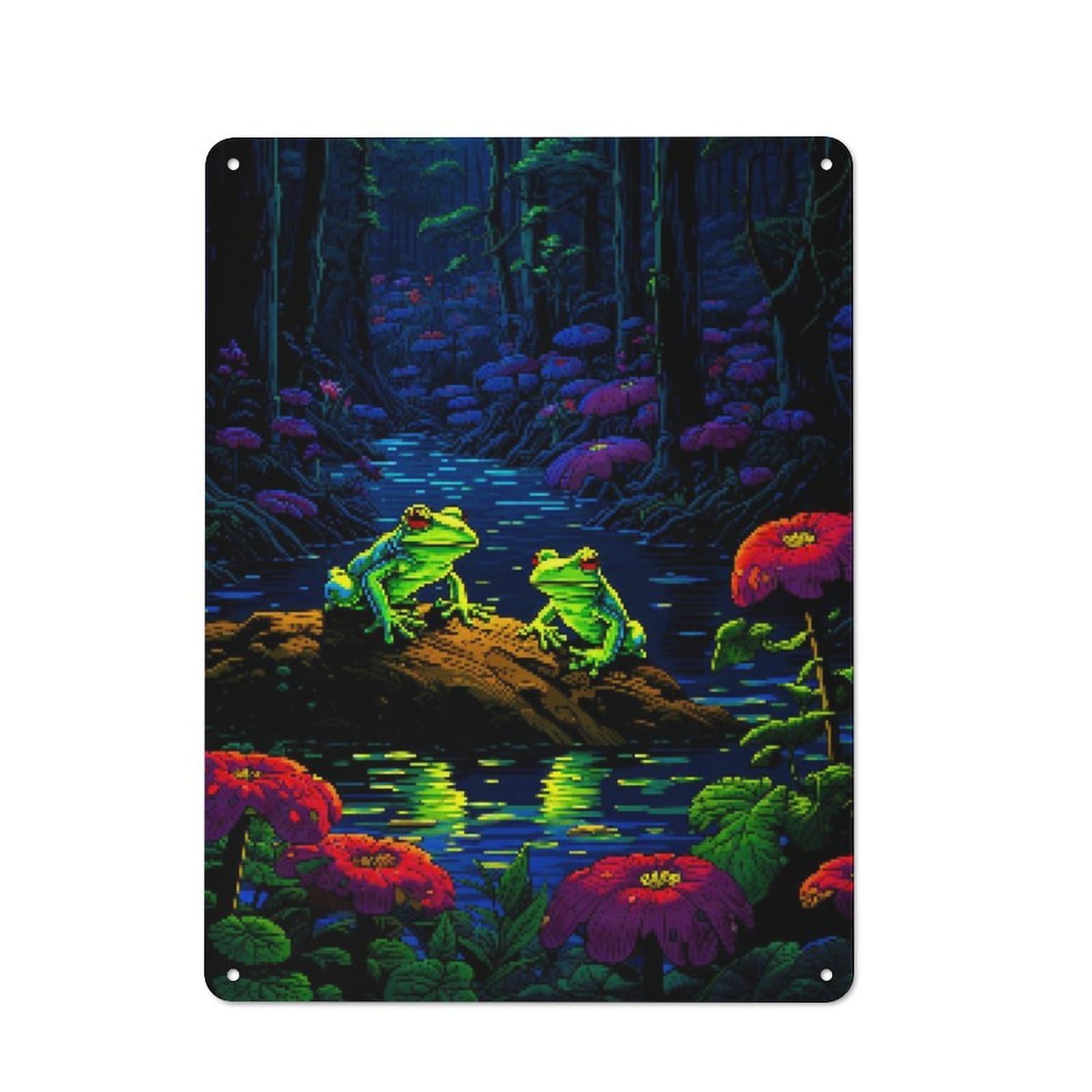 Junmoney Magical Frogs Pixel Art Retro Metal Sign 40X30cm For Garden Room Or Summerhouse, For Garden Room Decor Fans