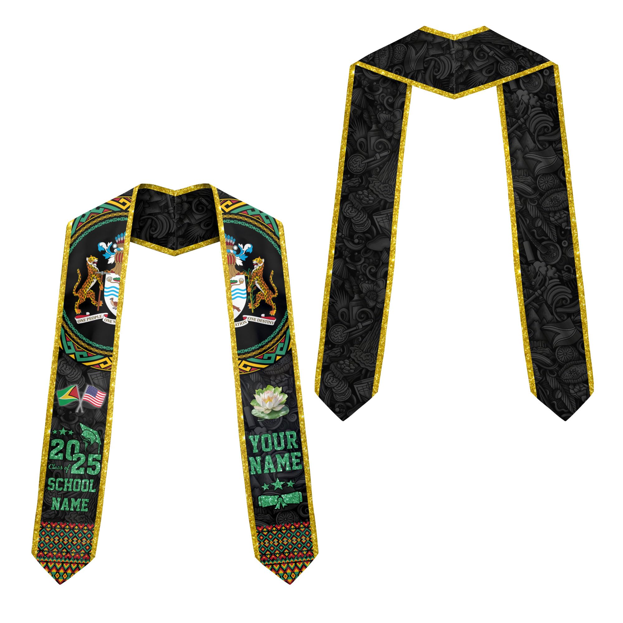 MonkeyVan Custom Guyana Graduation Sash Custom Flag Graduation Stole Guyana Flag Graduation Sash Guyana Stole Graduation 2025 Gya4