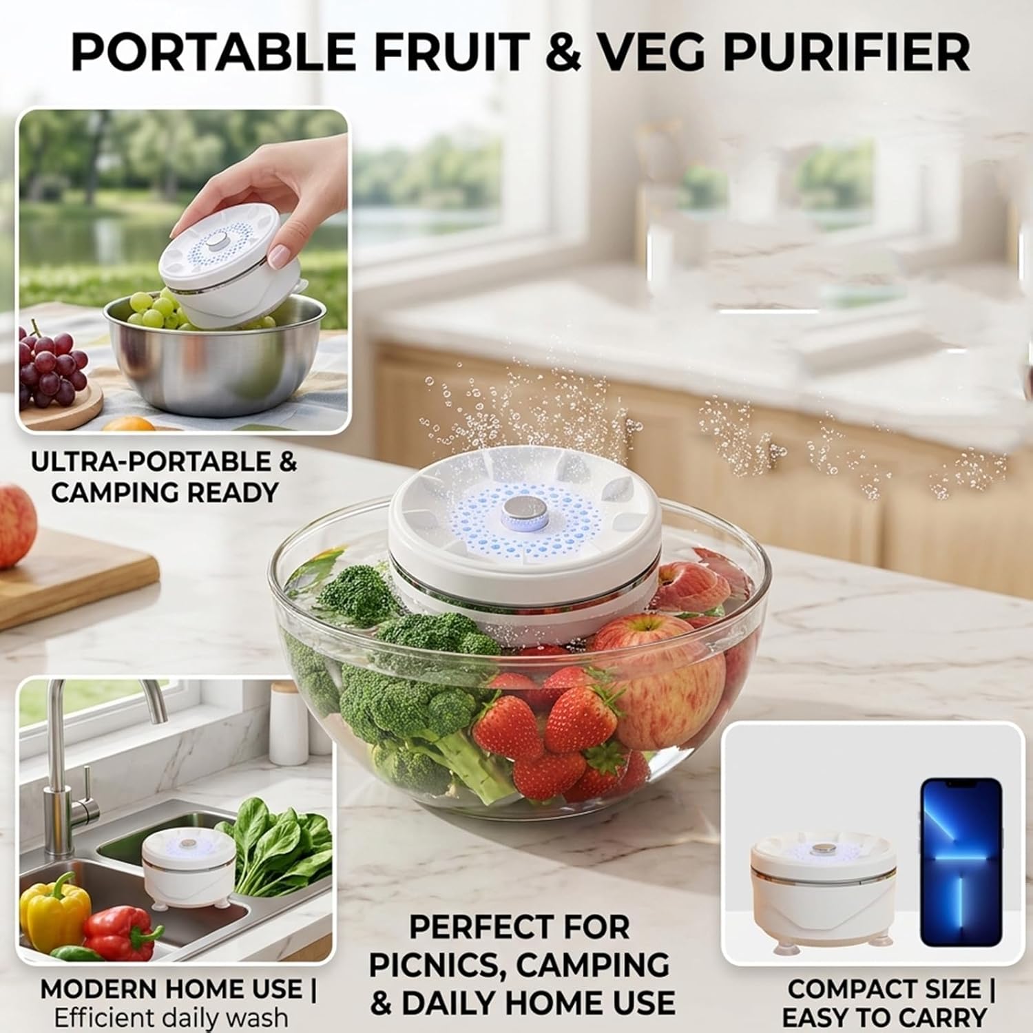Portable Fruit and Vegetable Washing Machine, Multifunctional Waterproof Fruit Washer and Cleaner Device for Home Kitchen, Lettuce Spinner, Salad Washer (2PC)