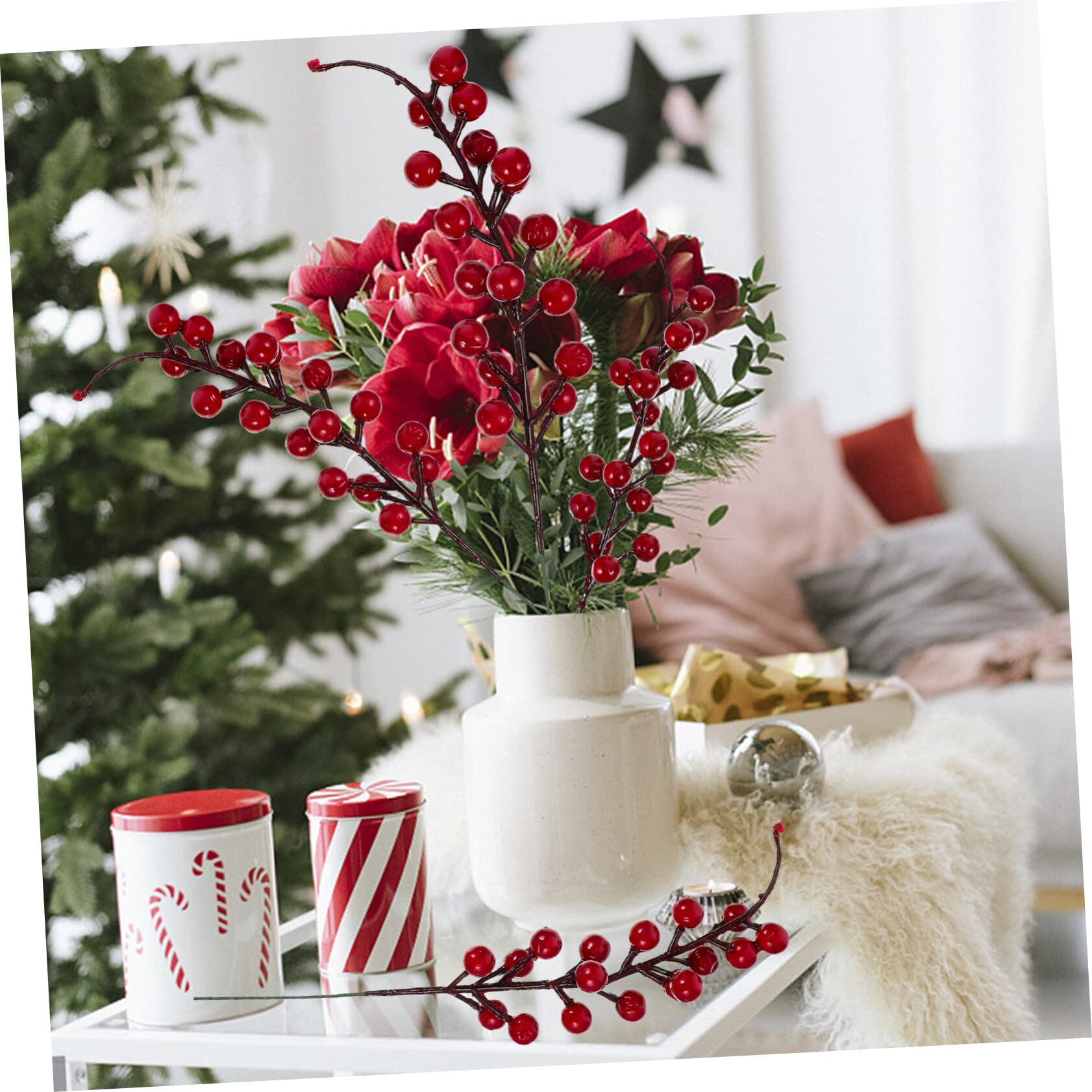Cabilock 48pezzi Bacche Rosse Artificiali Per Decorazioni Natalizie Rami Di Bacche Per Feste e Creazioni Fai Te Atmosfera Unica e Stile Elegante