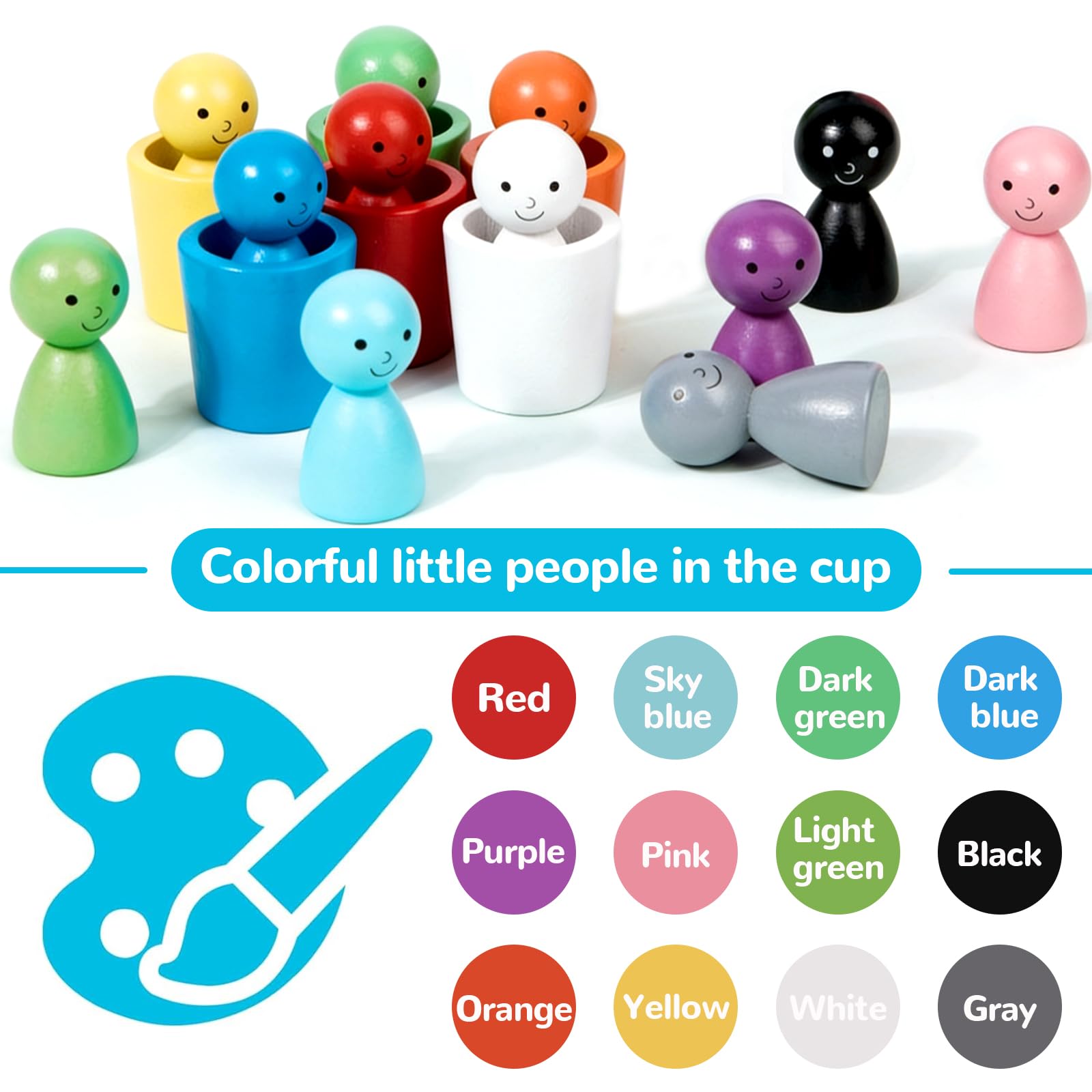 Juguetes De Madera Montessori Para Clasificar Colores – 12 Bolas Y Vasos Apilables, Ideal Para Niños De 1 Año En Adelante, Aprende Jugando