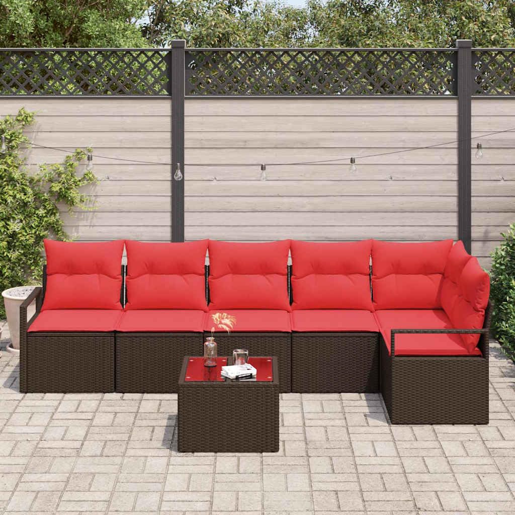 Generisch Gartensofa-Set 7 STK. Braun und Rot Poly-Rattan,Gartensitzmöbel,59.6kg-3355083