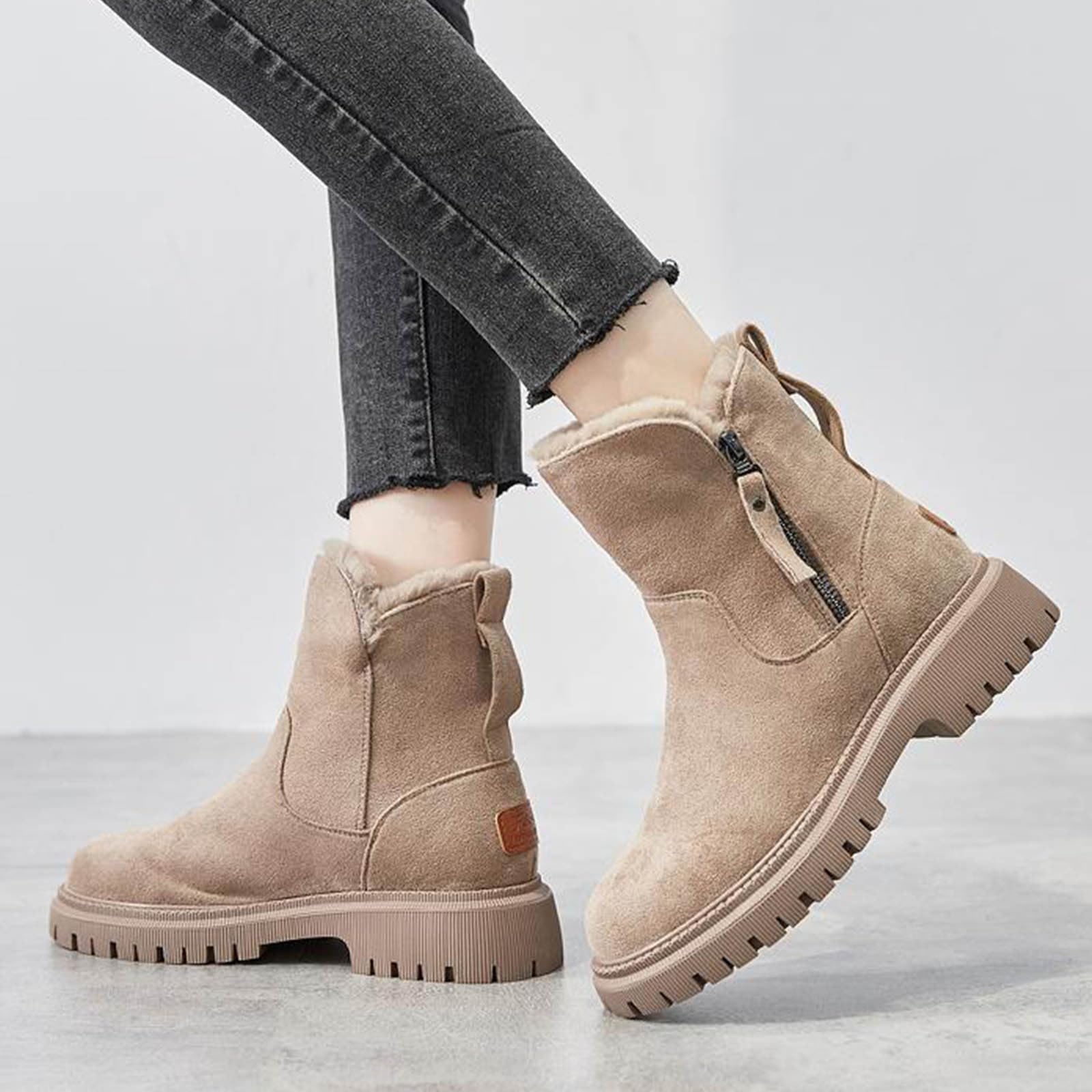 YAOJIWANG Botas Nieve Mujer Invierno Moderno Calentar Piel Forro Botines Retro Boots Zapatos con Cremallera y Hebilla Botas CóModas Antideslizante Sneakers para Exterio Casuales Caminar Regalos