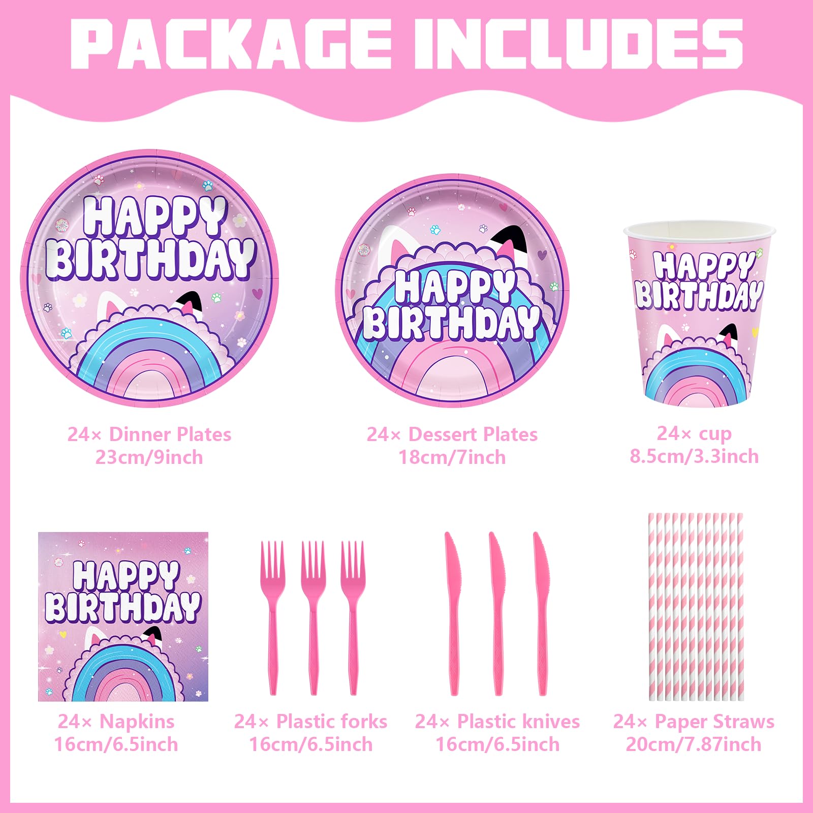 likuyve 168pcs Dollhouse Birthday Party Decorations for kids Party Supplies Set Includes Plates, Napkins, Cups, Forks, Knives, for Kids 24 Guests