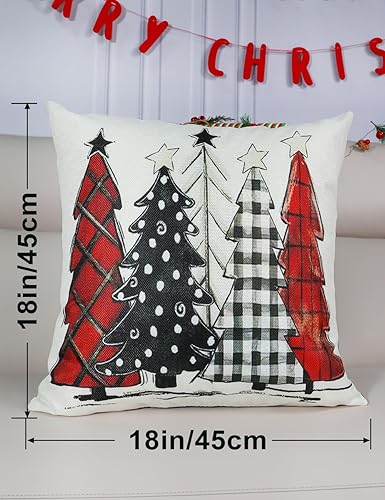 Miniatura 7 de Juego de 4 fundas de almohada navideñas con estampado de doble cara de 18 x 18 pulgadas, con 8 bonitos patrones, fundas de almohada perfectas para