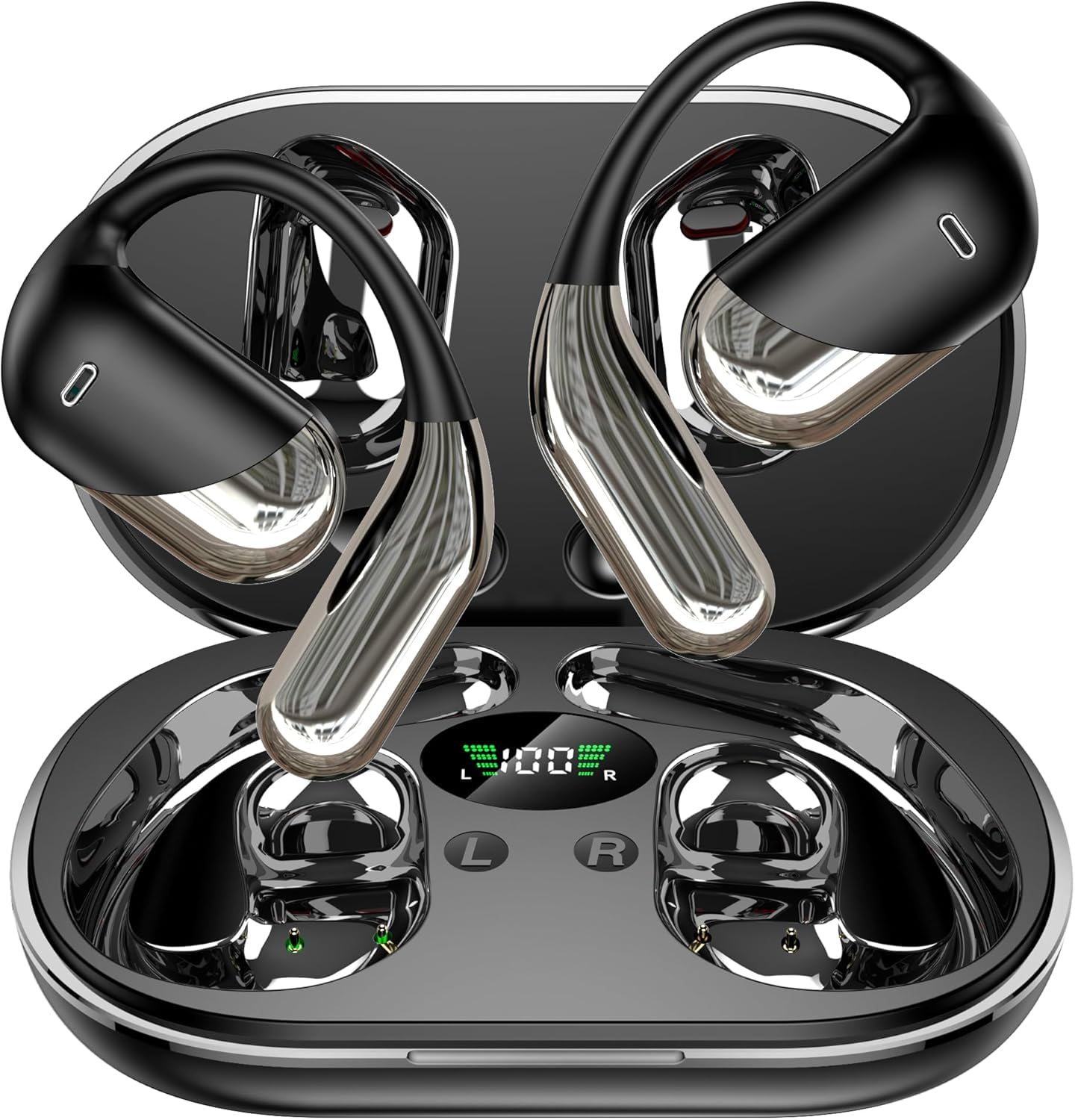Open Ear Bone Conduction Headphones，,Over Ear Earbuds with Ergonomic Earhook,Bluetooth Headphones 5.4 with Smart Digital Display,50H Playtime,IPX7 Waterproof,Touch Control Operate Fit Cycling Running-image-45