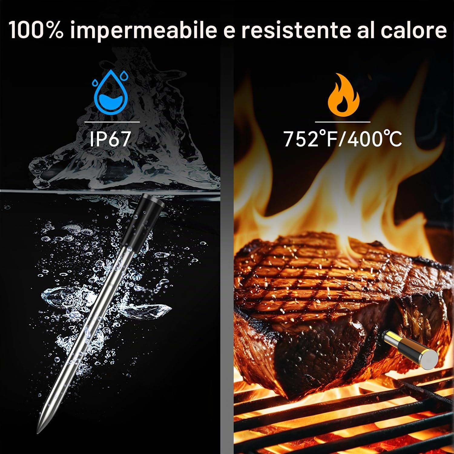 BFOUR BF-30 Pro, termometro per carne senza fili, display LCD Bluetooth, connessione app, 100% impermeabile, per barbecue, forno, affumicatura, arrosto ad aria