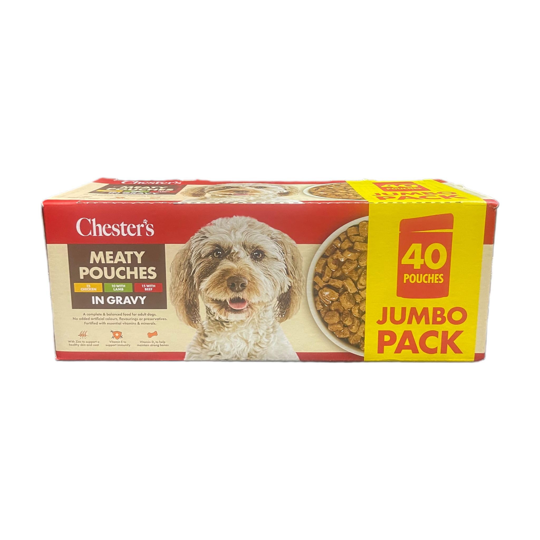 ark future Chester's Meaty Pouches – Complete & Balanced Adult Dog Food with Beef, Poultry, and Turkey Flavors – Fortified with Essential Vitamins & Minerals (1Pack, In Gravy)