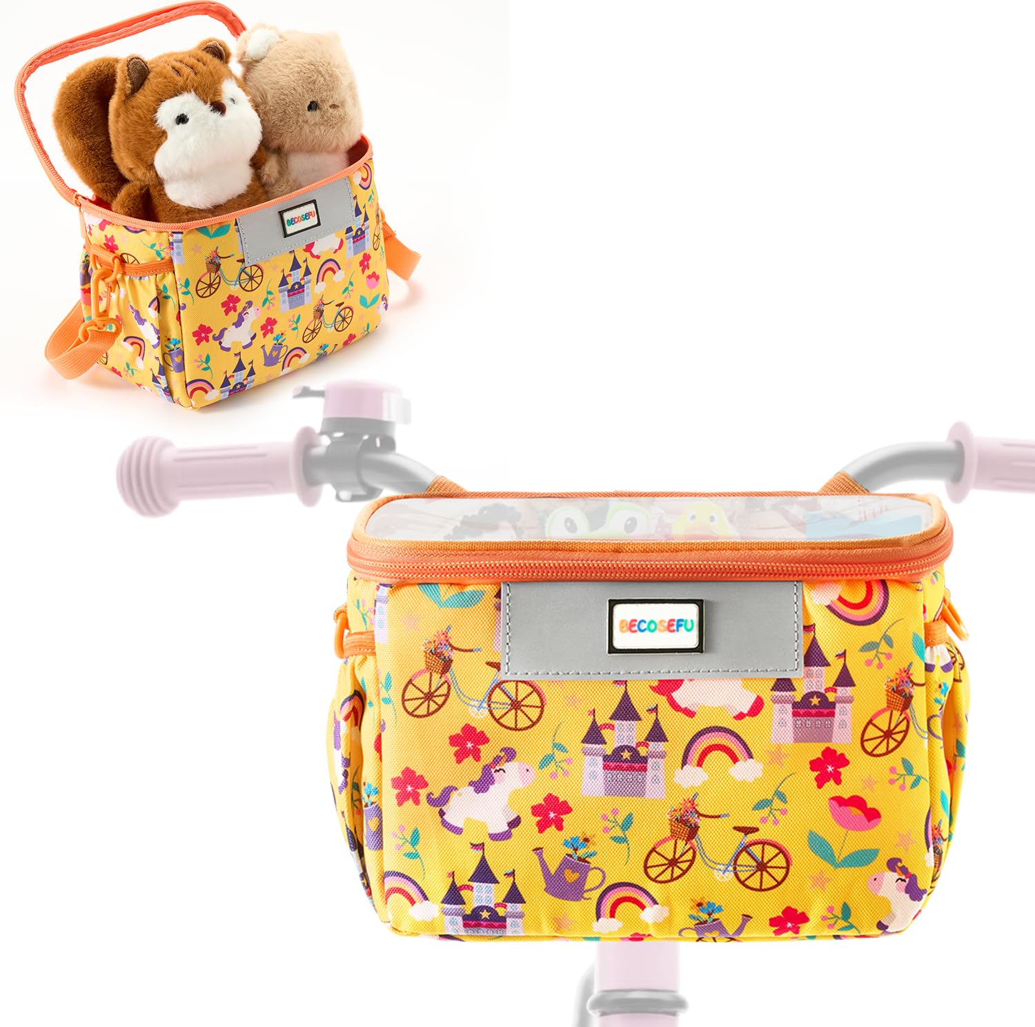 Bike Basket Kids,Bicycle Basket Front,Waterproof Fabric Handlebar Bag with Shoulder Strap, Fit Most Toddlers Bike or Scooter, Bike Accessories for Boys, Girls.