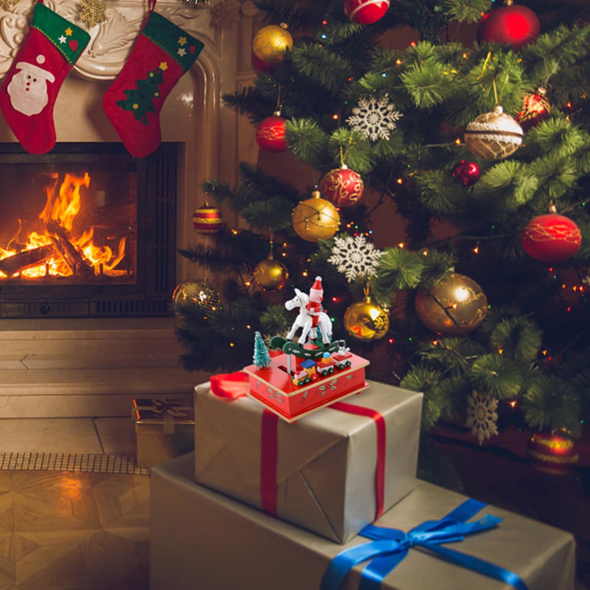 Caja de Navideña en Navidad de Madera Portátil y Fácil de Usar Adorable para Oficina y