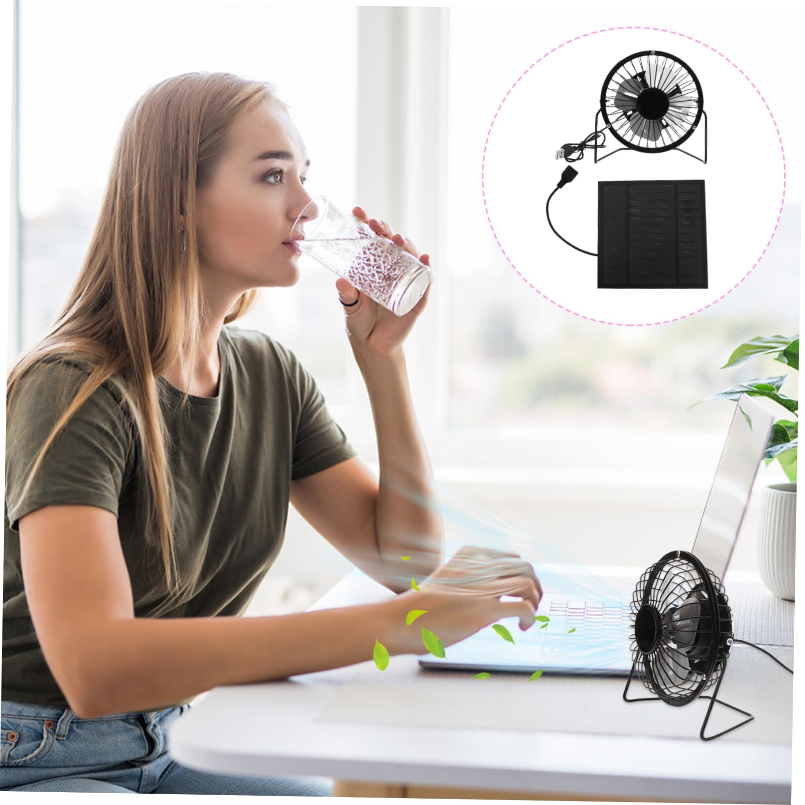 Mini Ventilateur de Bureau de Refroidissement Solaire USB 3w 5v Noir