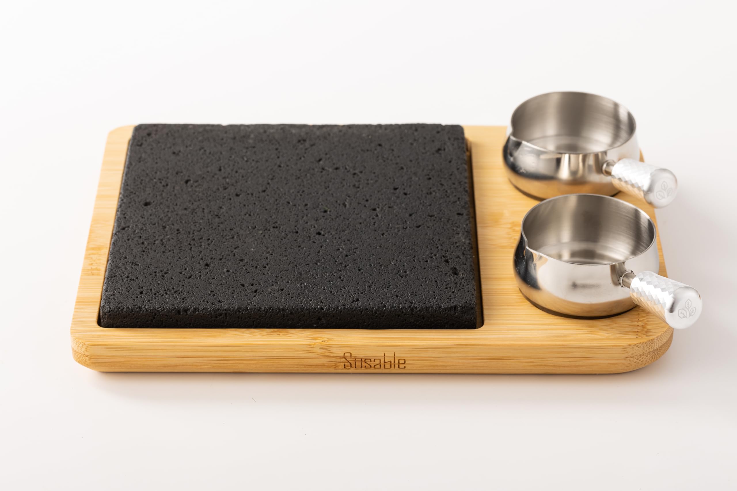 Susable Lava Stone Steak BBQ Serving Board Set, Hot Stone Stone Grill Set Made of Bamboo Board, Lava Stone - Image 4