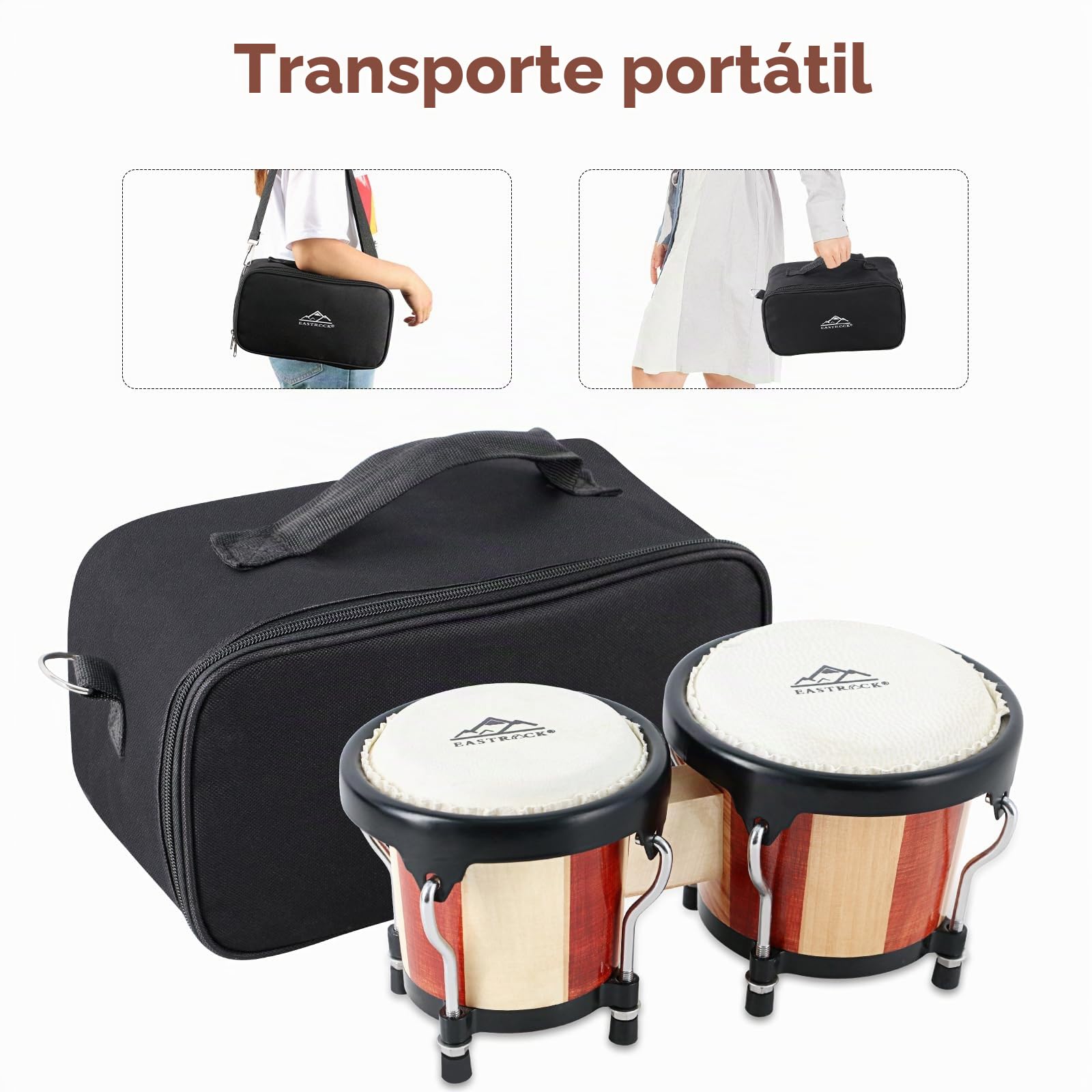 EastRock Bongo Drum - Juego de bongos de 4 y 5 pulgadas para adultos, principiantes, profesionales, instrumentos de percusión de madera y metal sintonizables con llave de afinación