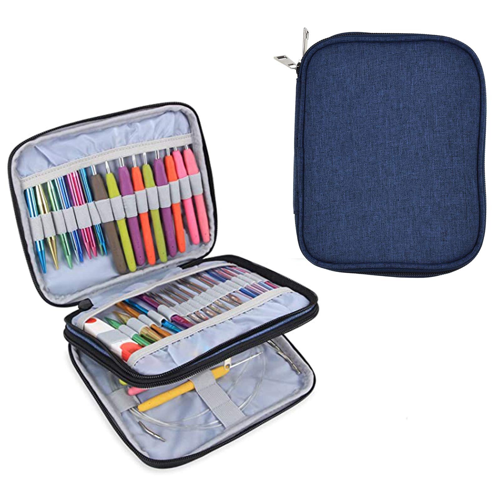 Juego de 5 bolsas de almacenamiento con cremallera para ganchos de ganchillo, color azul