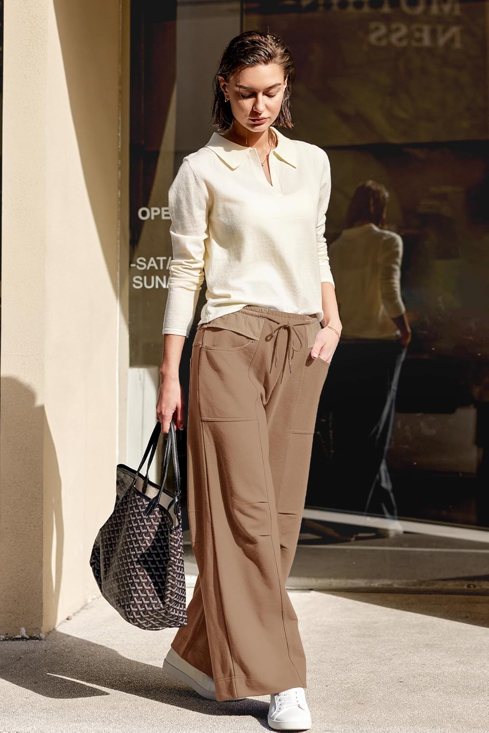 Nirovien Womens Wide Leg Sweatpants Baggy Pants High Waisted Lounge Pants Palazzo Barrel Sweatpants with Pockets - Image 4