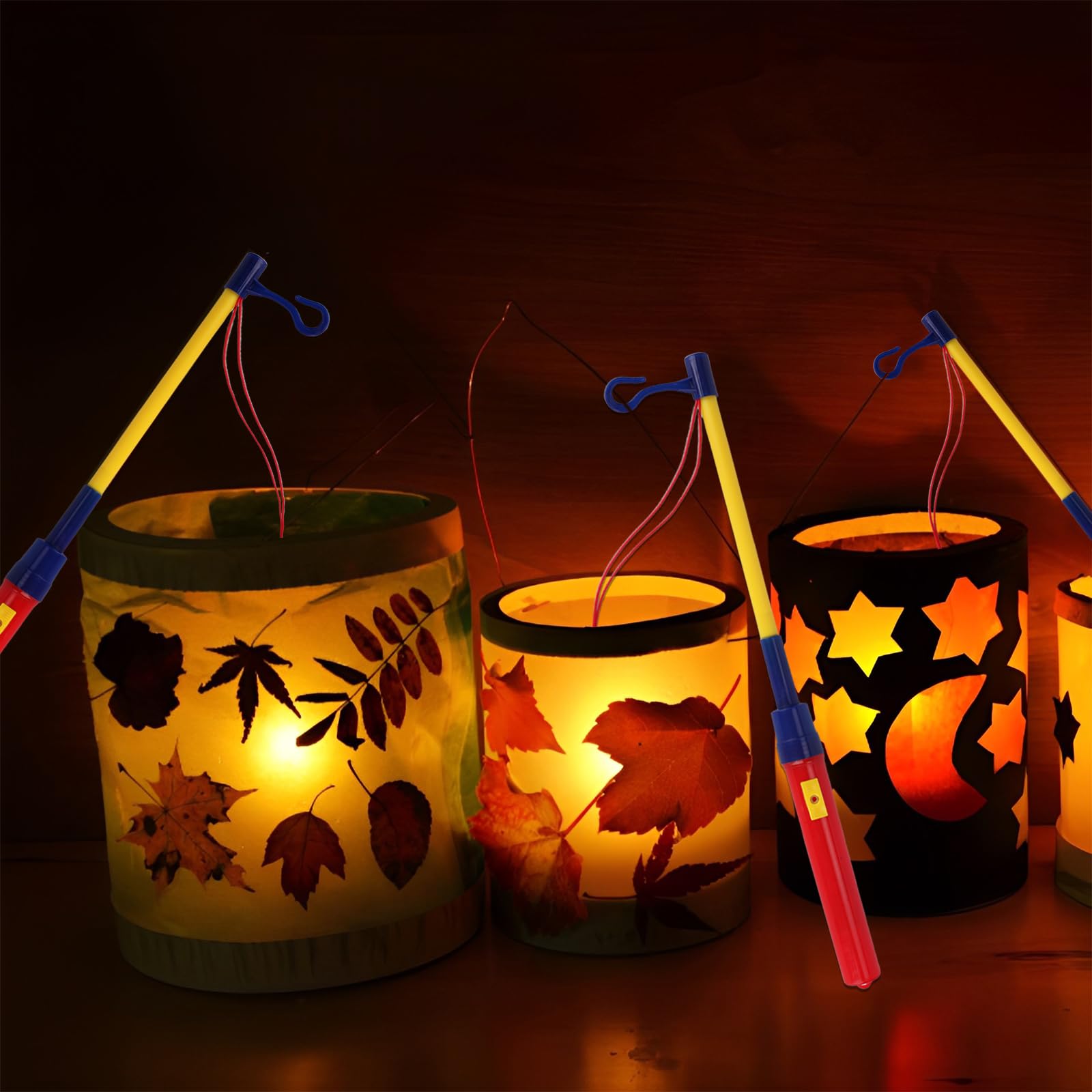 GeeRic 5 Bastoni Lumino Si Per Lanterna LED, Con Gancio, Per Halloween E San Martino, Lanterne Non Incluse - 3