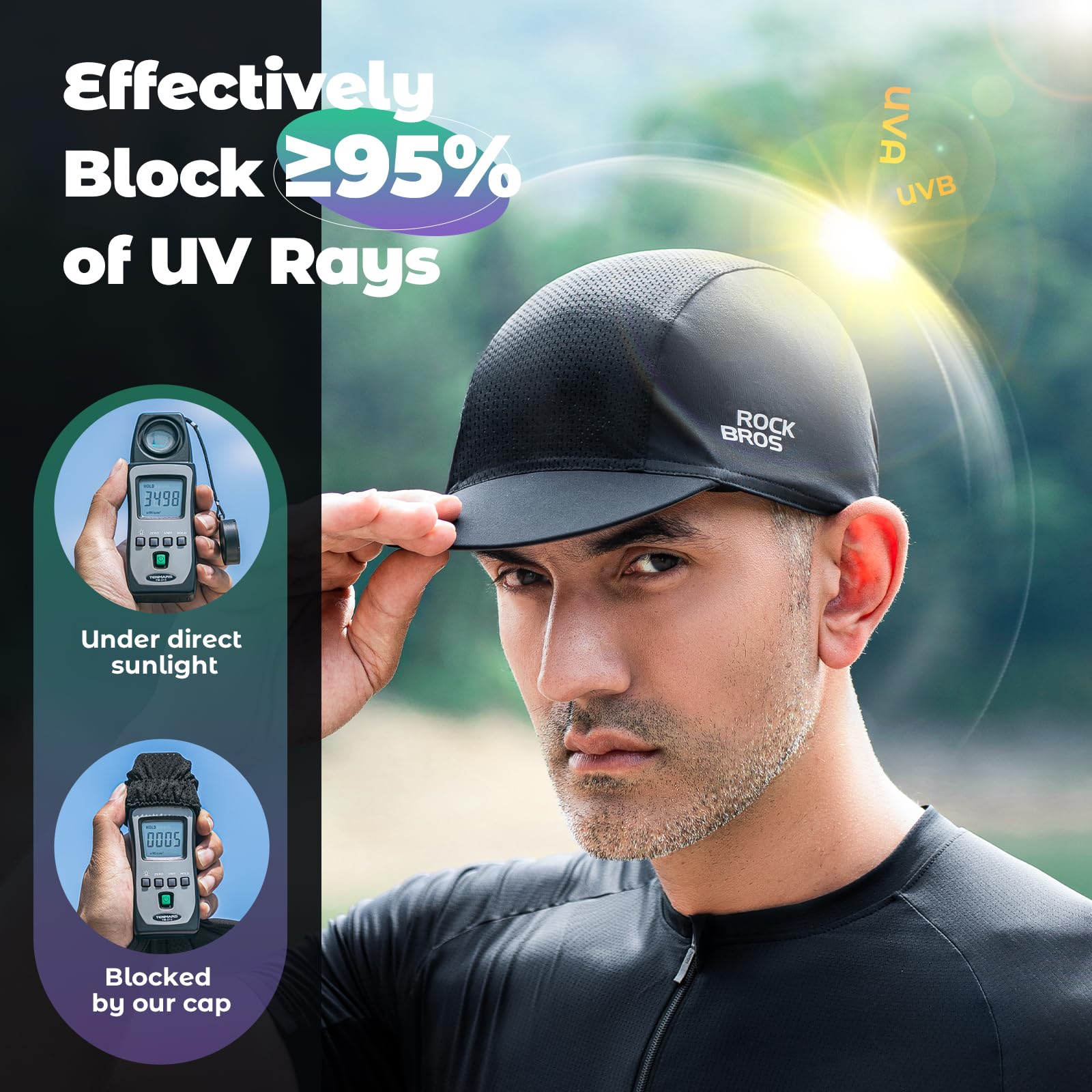 ROCKBROS Gorra de Ciclismo para Hombre Mujer, Gorra con Visera Bajo Casco Transpirable Cortaviento para Running Pesca Senderismo Deporte