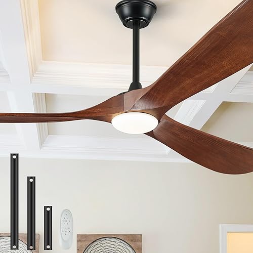 52" Ceiling Fans with Lights and Remote Control, Outdoor Ceiling Fan with Lights High CFM Quiet 3 Blade Wood Walnut Fan, Propeller Ceiling Fan for Outdoor/Indoor,Deep Walnut