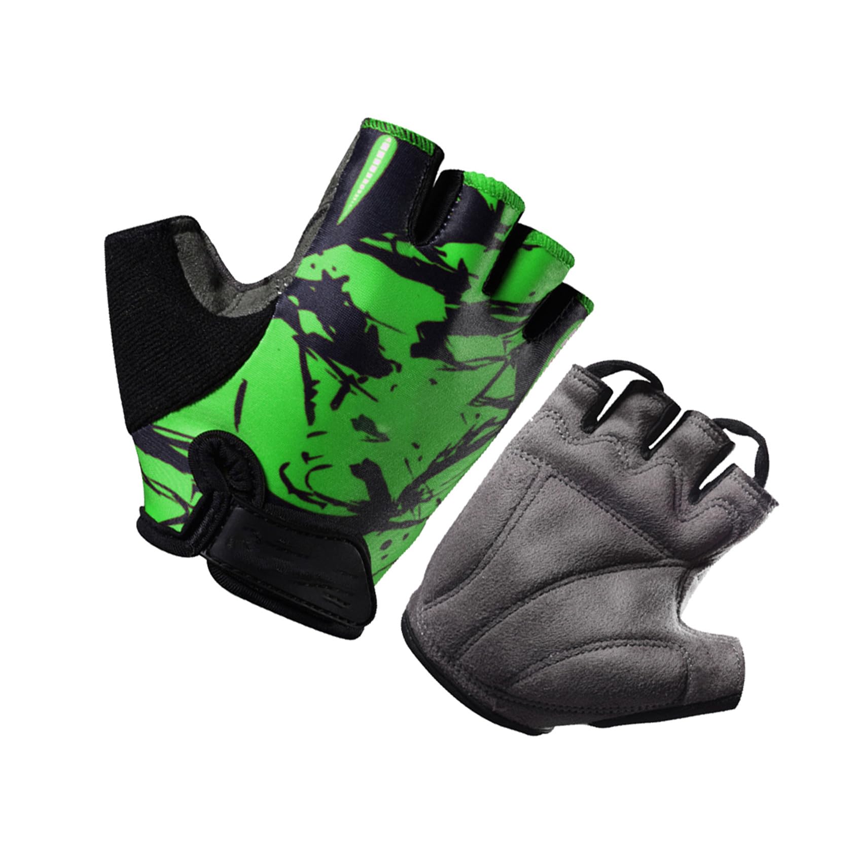 GALPADA 3stücke Kids Outdoor Sport Handschuhe Atmungsaktive Halbfinger Racing Und Workout-Handschuhe Für Junge Mädchen rutschfest Und Stoßdämpfend Grün Totem
