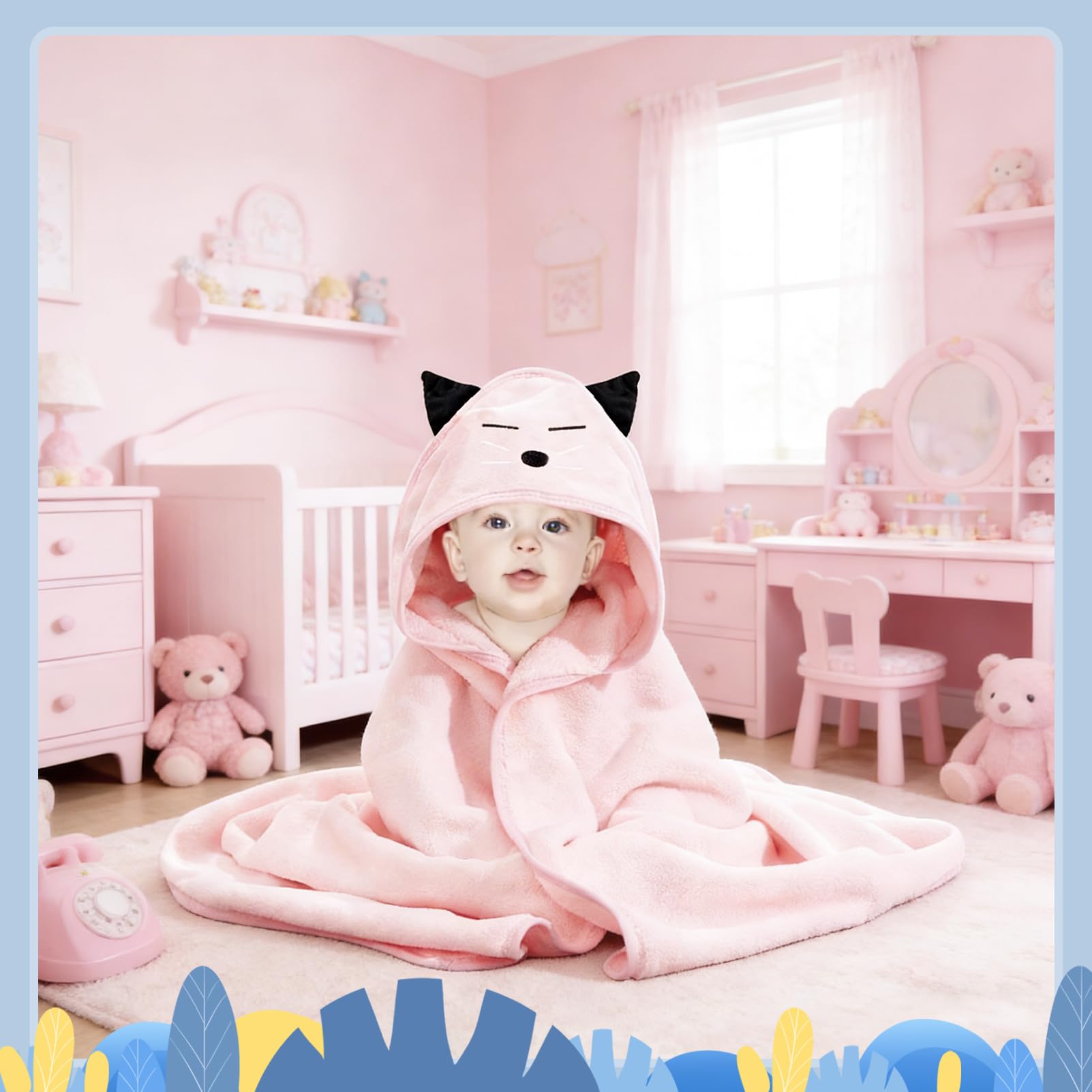 Toallas con Capucha para bebés, con Capucha y manopla, 80 x 80 cm, Toalla de Felpa Coral para recién Nacidos, Suave, superabsorbente, Bonita Forma de Animal (2, Gato Rosa y Oso Blanco)