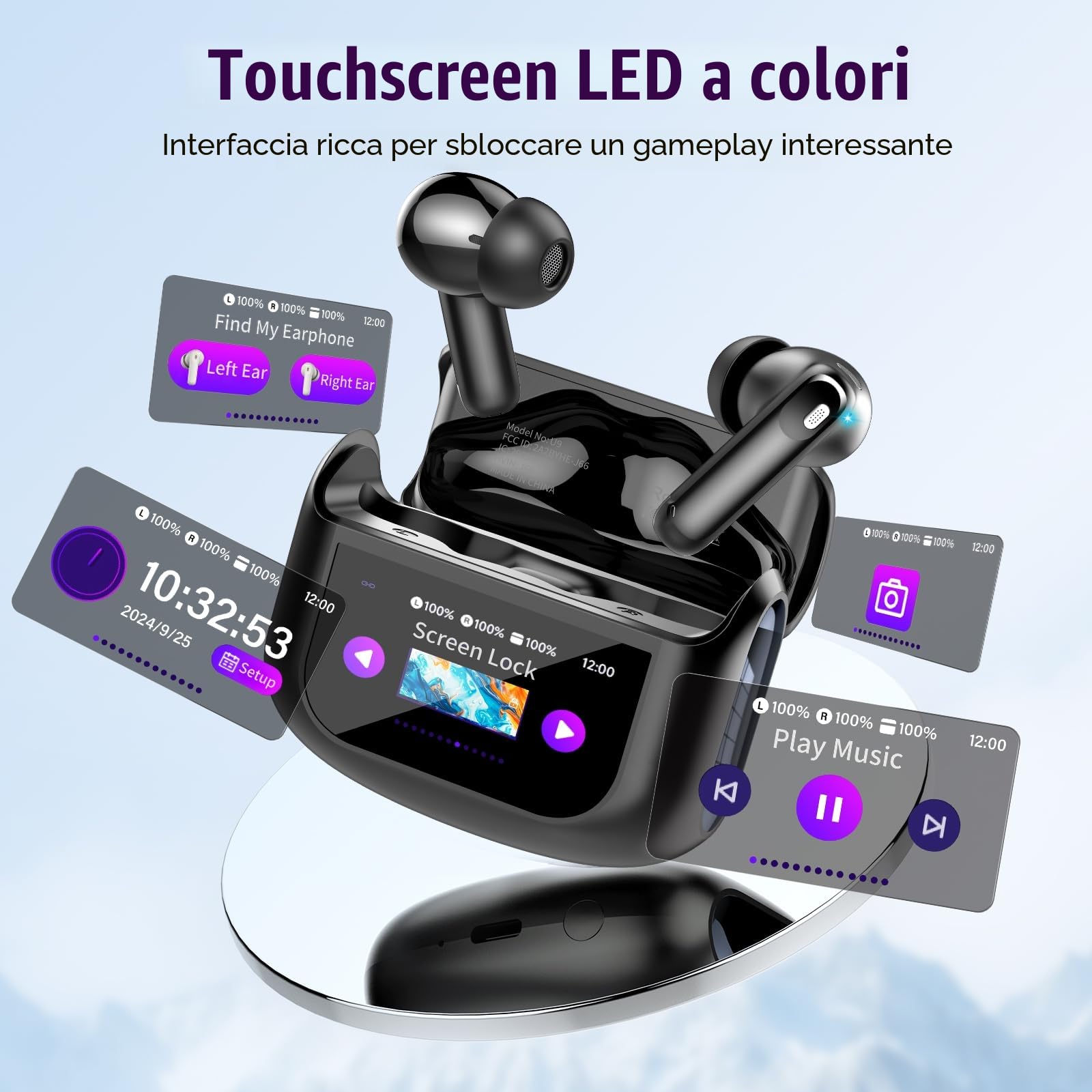 2026 Cuffie Bluetooth, 48 Ore Auricolari Bluetooth 5.4 Touch Screen, ANC/ENC Cancellazione Rumore Cuffie Senza Fili, 5 Equalizzatore, Stereo Hi-Fi Cuffie Wireless, IPX7 Impermeabile Cuffiette Nero