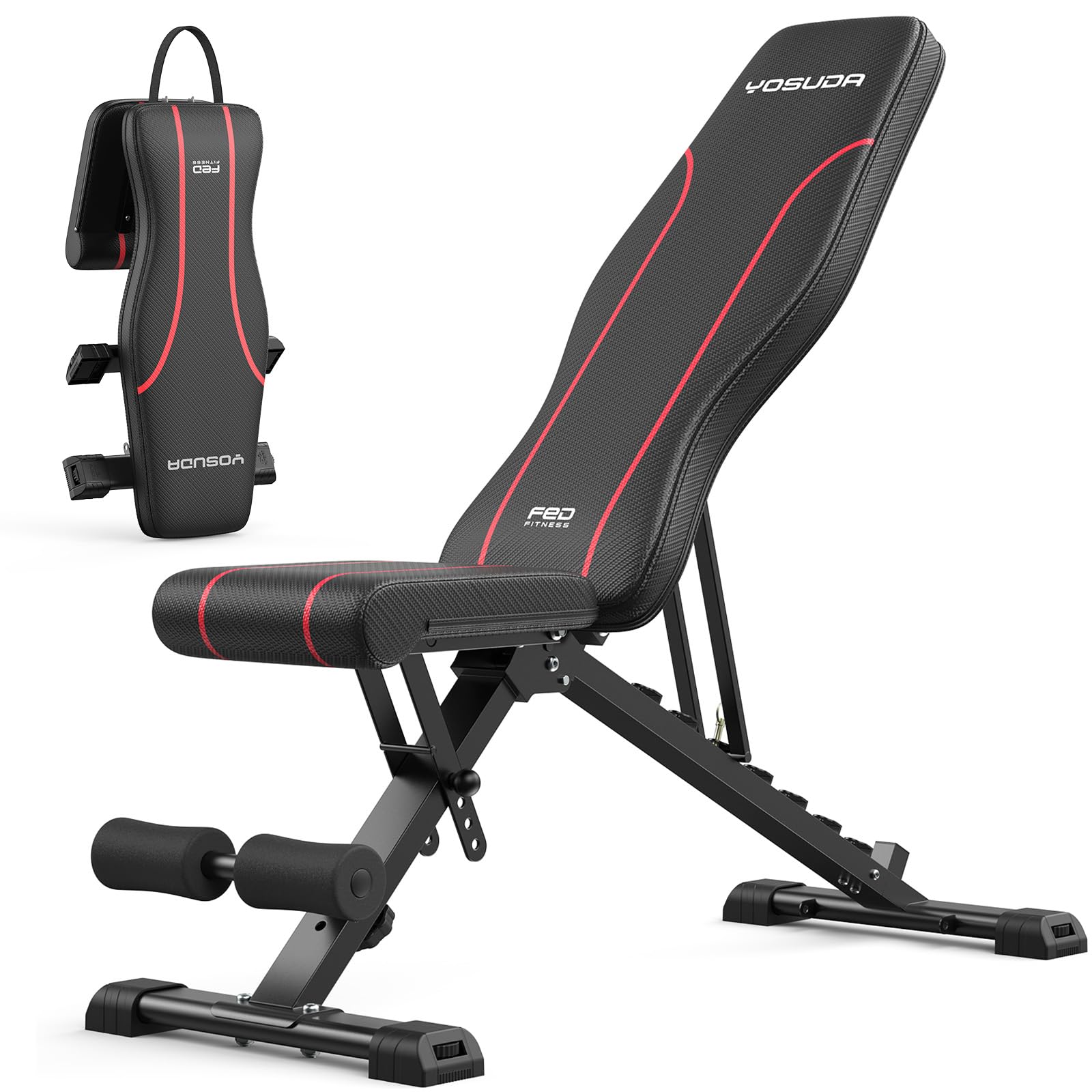 YOSUDA トレーニングベンチ 筋トレベンチ 耐荷重300kg ベンチプレス対応 3WAY可変式 ベンチ インクライン・フラット・デクライン対応 多段階角度調整 ダンベル 腹筋 背筋 全身トレーニング 折りたたみ式 コンパクト収納 省スペース設計 足固定 筋トレ器具 日本語説明書付き 【IPF規格準拠・最適シート高】