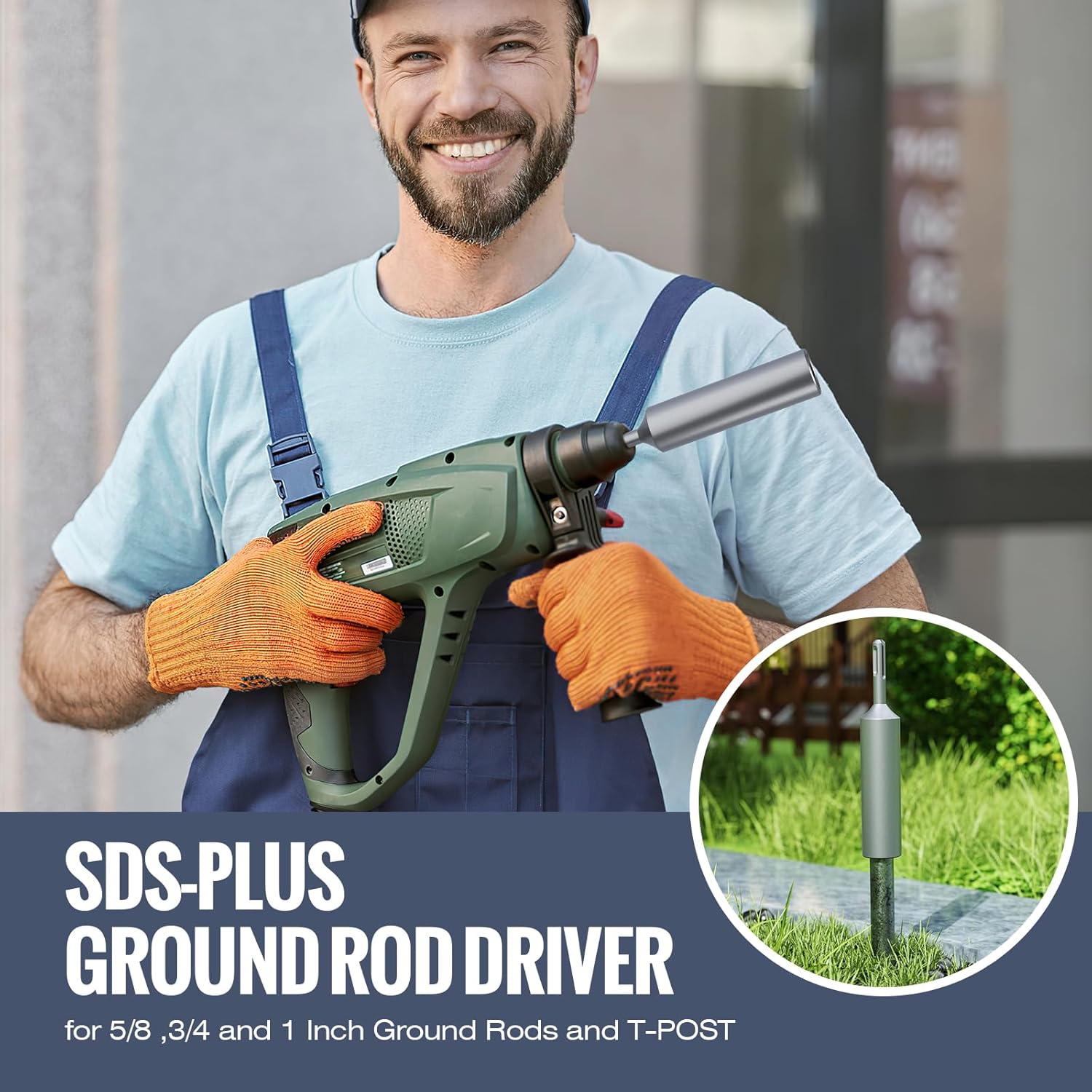 SDS-Plus Ground Rod Driver for 5/8 Inch and 3/4 Inch Ground Rods,Fits for Any Rotary Hammer Drills(1'' SDS Plus Driver)