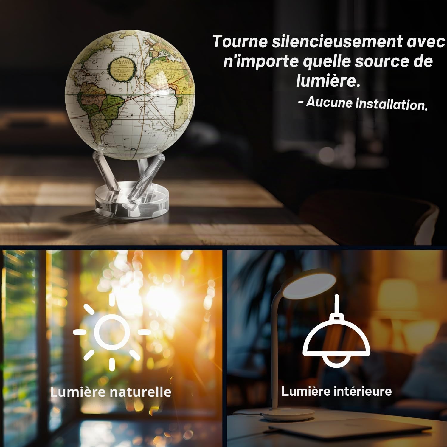 MOVA Globe auto-rotatif, Cassini antique blanc Signature (6")