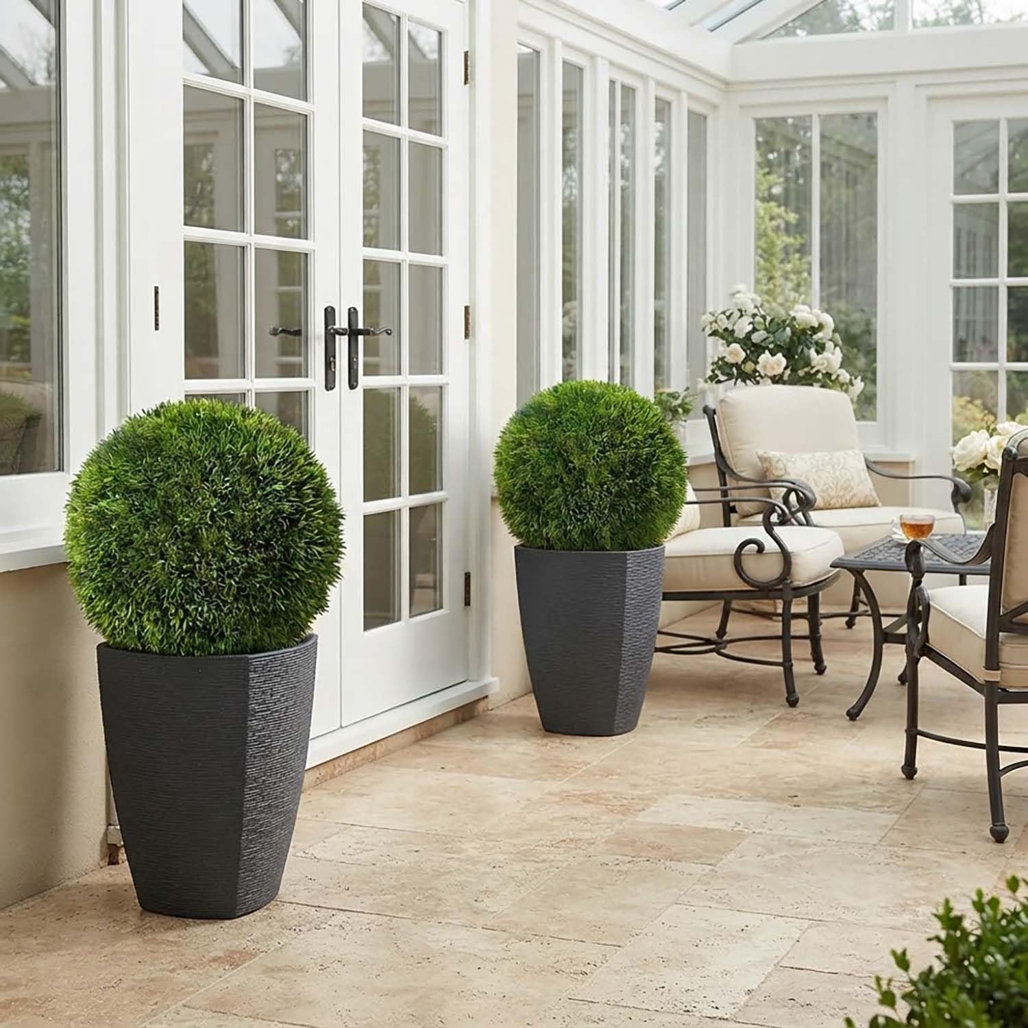 Sztuczne roślinne kule topiary, sztuczne kule bukszpanowe, dekoracyjne kule roślinne, sztuczna trawa w kulkach do ogrodu, na balkon, do ogrodu Green, 19in/48cm