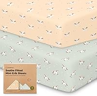 Vista 32 de 2 paquetes de sábanas ajustadas para mini cuna - 38x26 Sábanas Pack N Play para colchón Pack and Play, algodón orgánico, ropa de cama transpirable