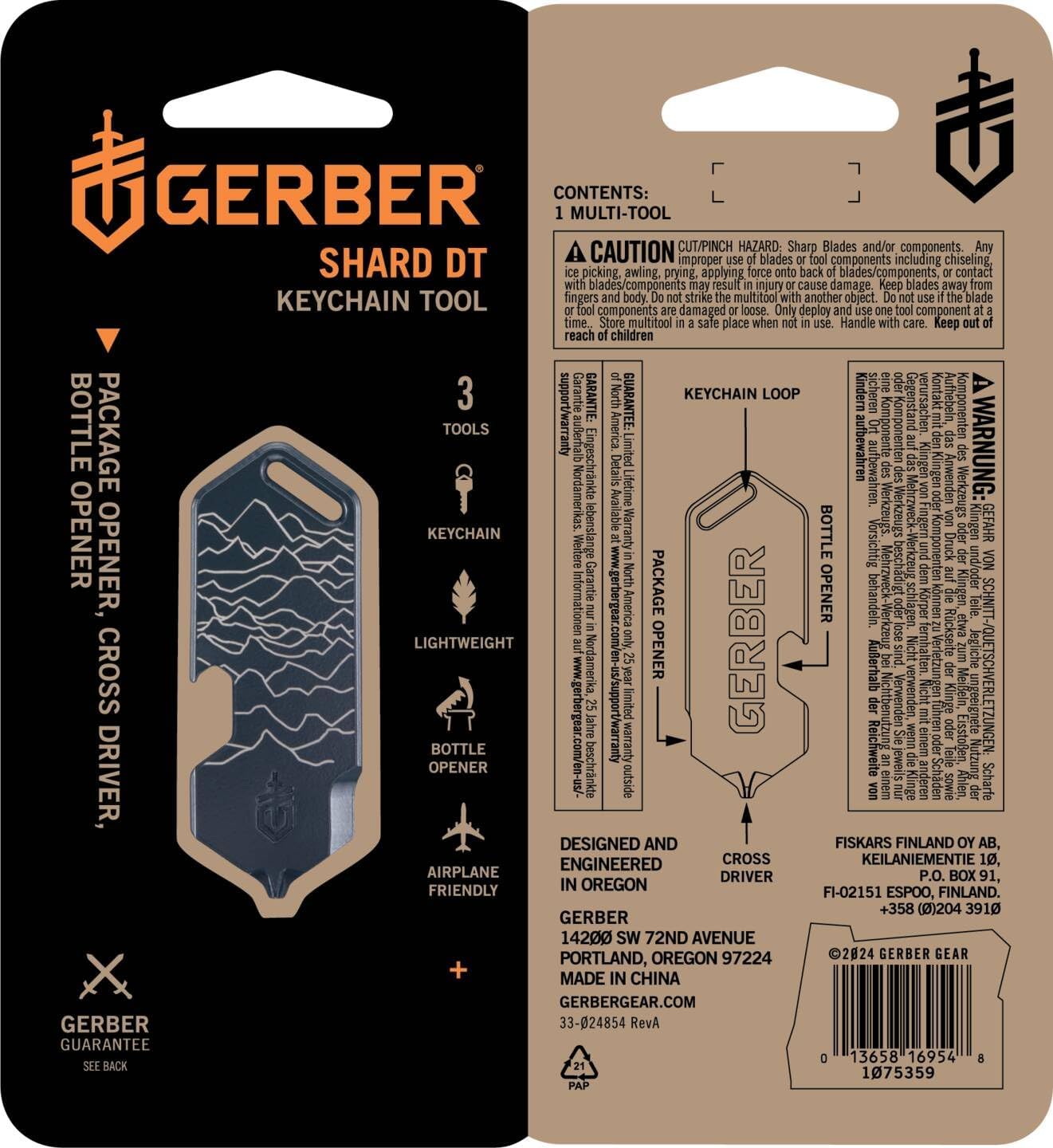 Gerber Gear Shard Keychain 3-in-1 Multitool, Clips to Pocket or Keychain with Bottle Opener, Package Opener, and Cross Driver, EDC Gear for Everyday Carry