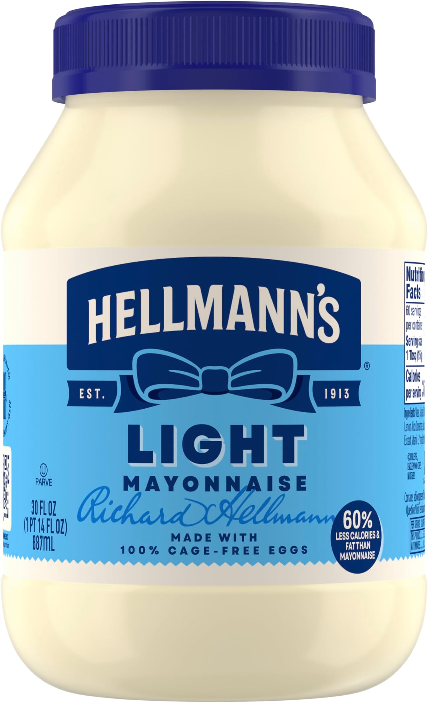 Light Mayonnaise For A Creamy Condiment for Sandwiches and Simple Meals Light Mayo Made With 100% Cage-Free Eggs 30 oz