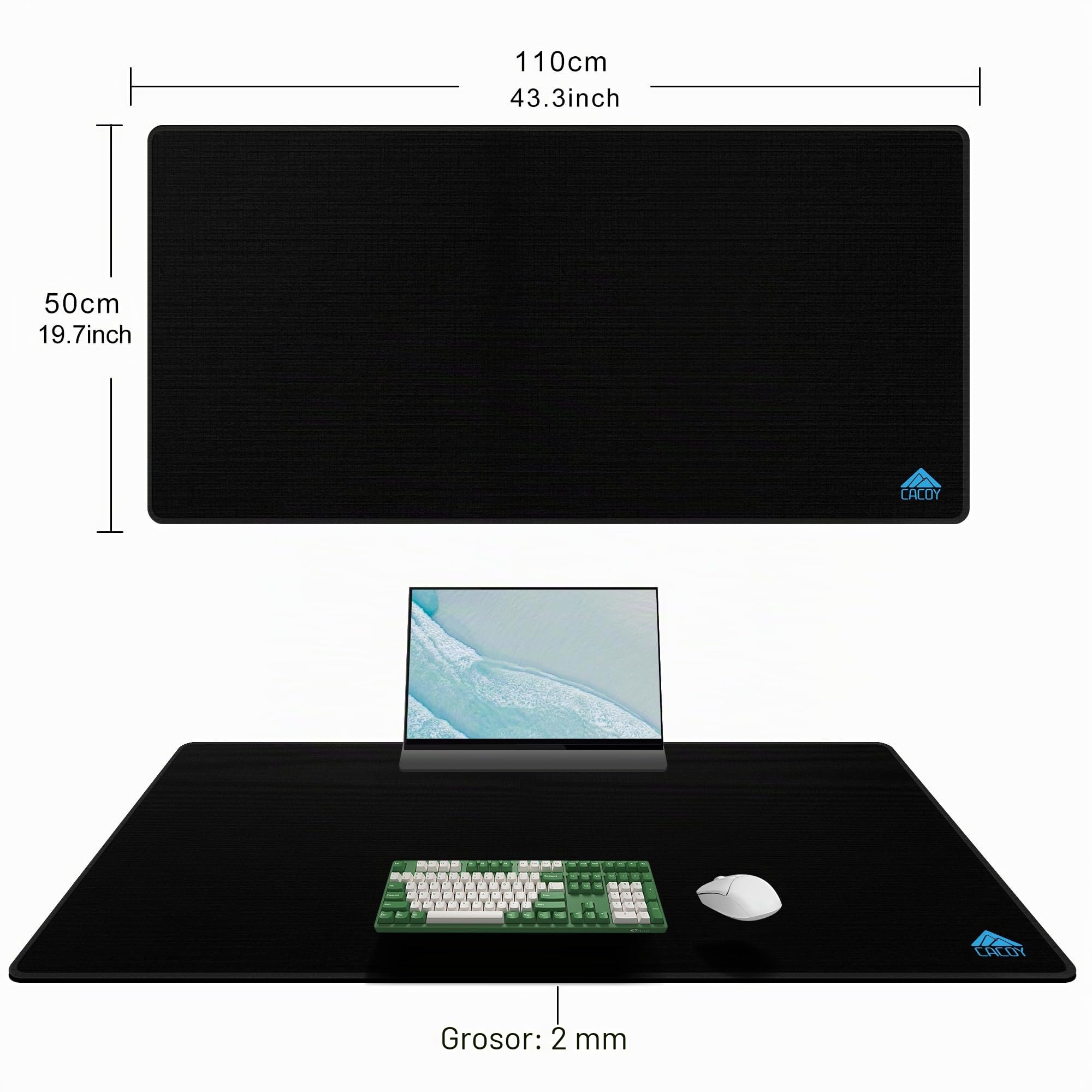 Cacoy 1100x500 mm Alfombrilla de Ratón para Juegos, Grande Alfombrilla de escritorio ordenador, Alfombrilla para ratón de Oficina Antideslizante, XXL Alfombrilla Escritorio Multifuncional (Negro)