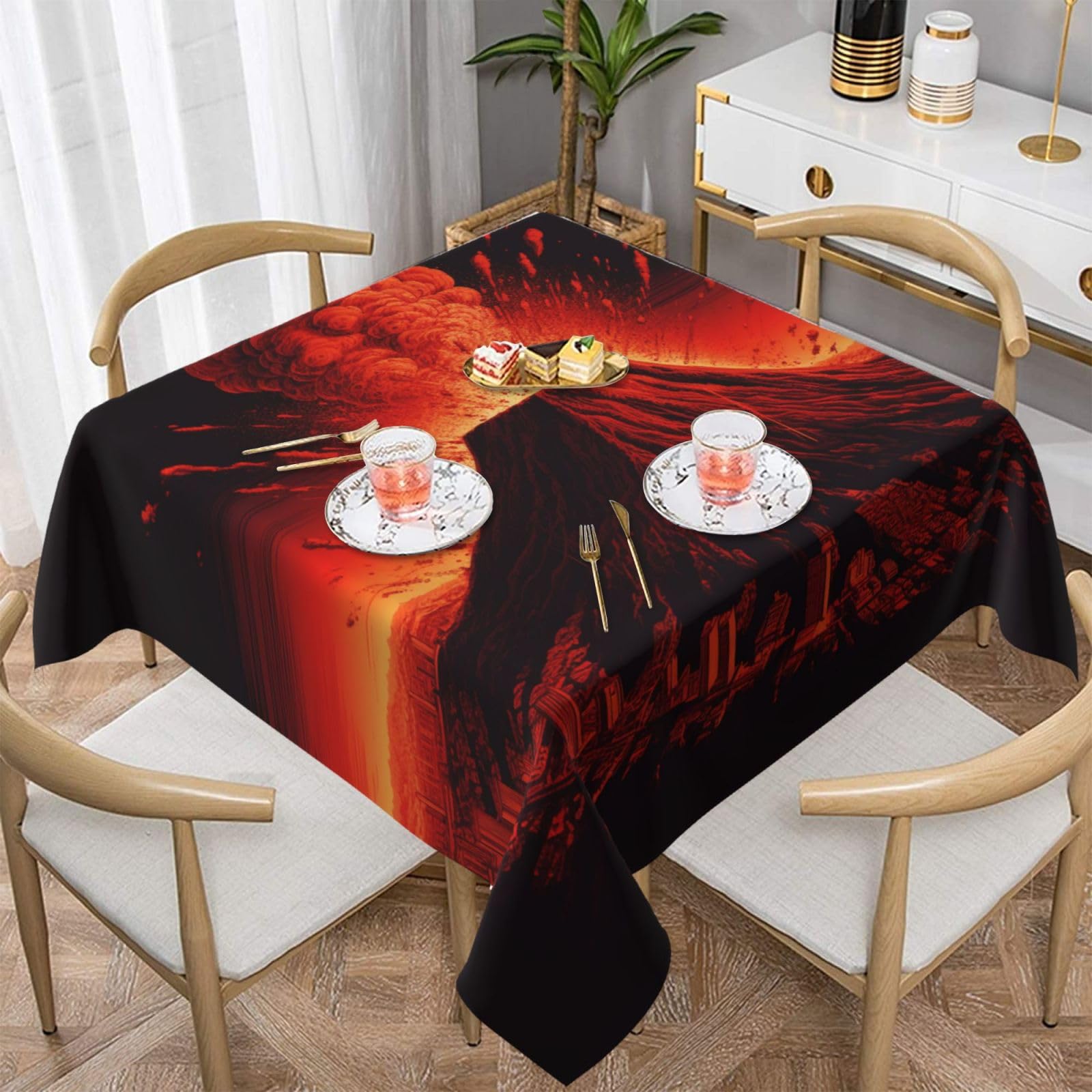 WPKJU Volcano Printed Square Tablecloth 60x60 inch Water Resistant Table Cover Washable Rectangle Table Cloth for Dining Tables