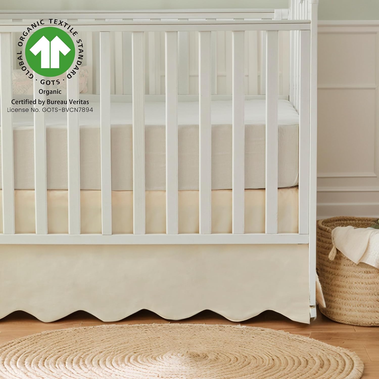 Brandream Scallop Edge Cotton Crib Skirt Toddler Bedskirt Baby Nursery Crib Bed Skirt Boho Bohemian Neutral Solid Color Vintage Ivory Cream Off Farmhouse Chic Boho Bohemian Skirt