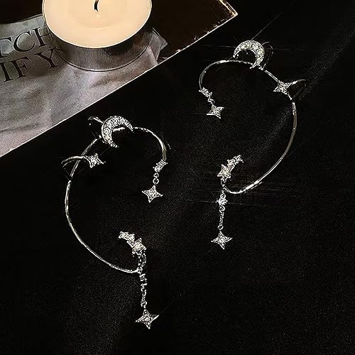 Miniatura 6 de Moon Star - Aretes de oreja para mujer, con diamantes de imitación no perforados, aretes de oreja para mujer, sin perforación, clip de oreja en el
