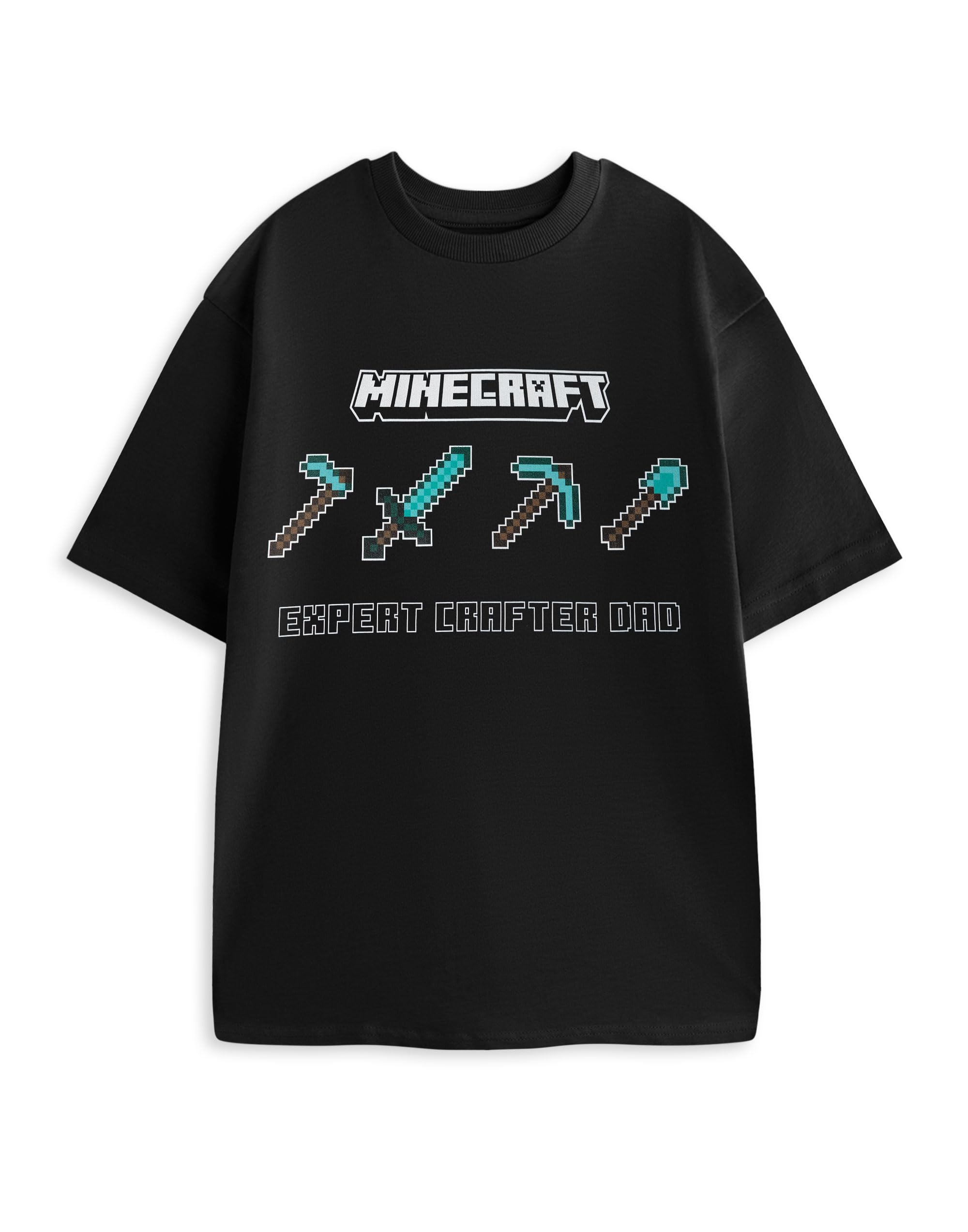 Minecraft Tools Graphic Tee | Black Short Sleeve Expert Crafter Dad T-Shirt | Mens Gaming Apparel | Celebrating Minecrafters | Casual Wear for Dads | Video Game Enthusiast Top - Medium