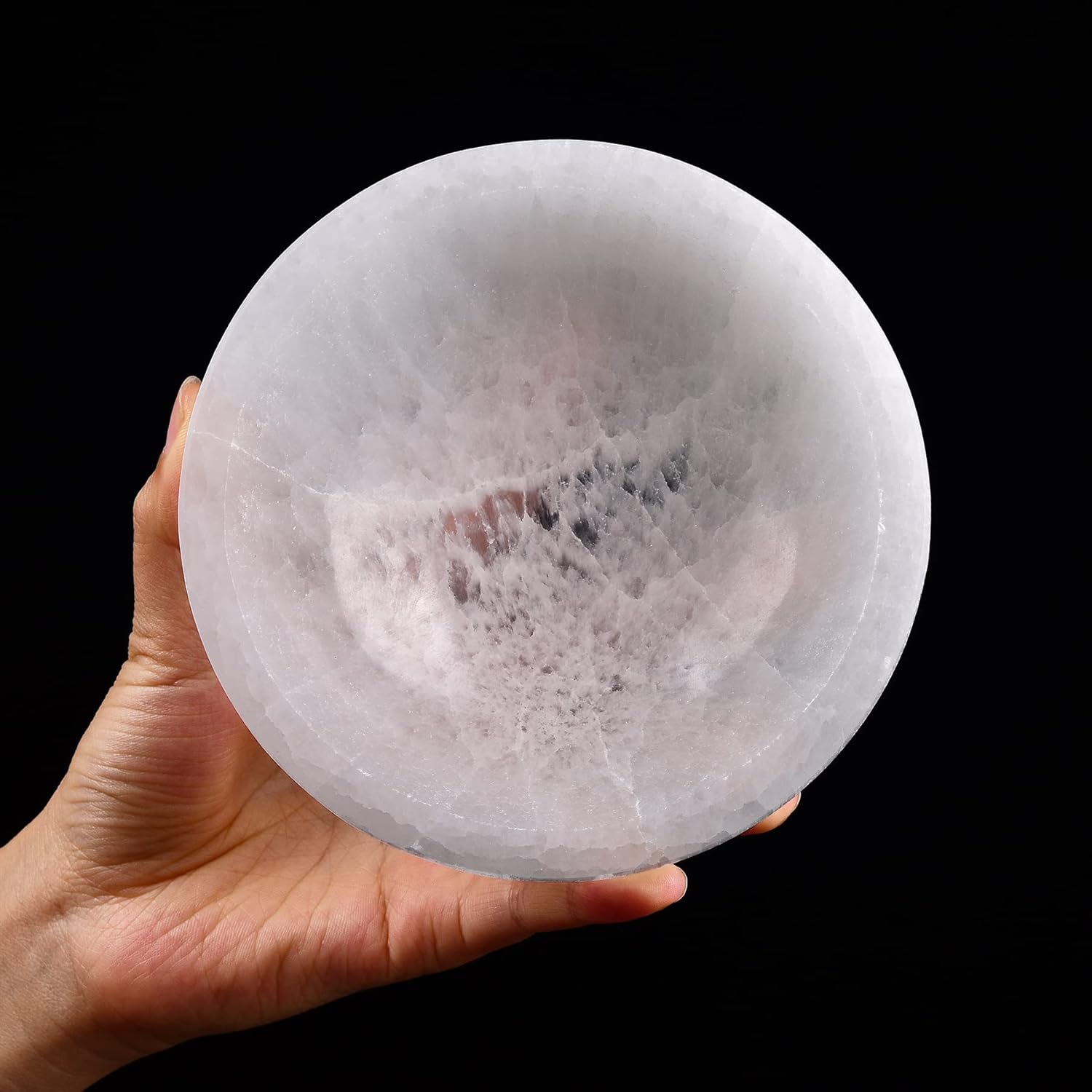 AMOYSTONE Natural Crystals Charging Tray 5.5" - Round Selenite Bowl Creative Dish Jewelry Storage Bowls for Home Decor