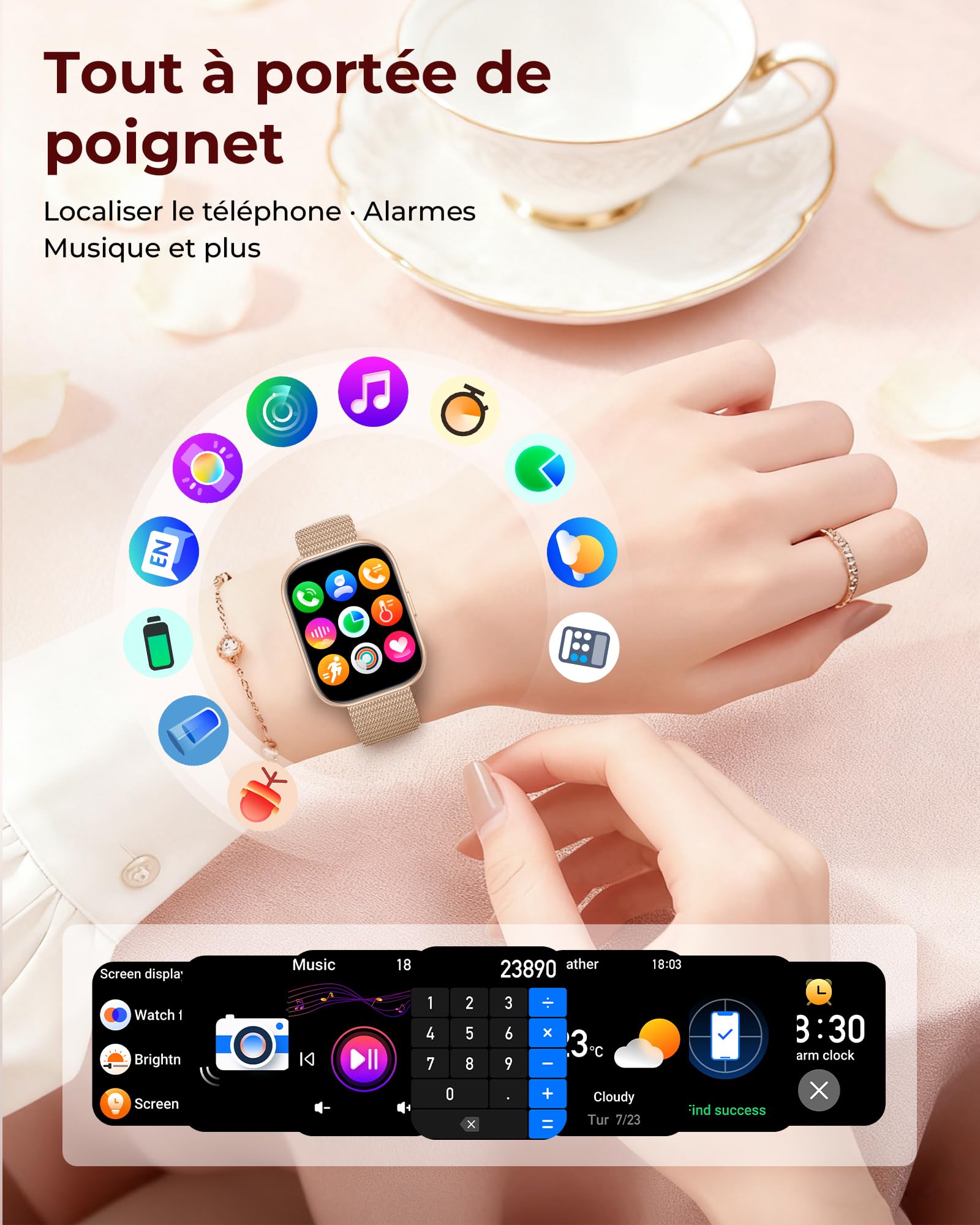 Iaret Montre Connectée Femme, Coffret Cadeau 4 Bracelets & Charm Papillon, Smartwatch écran 1,75", Appels Bluetooth, Suivi Fréquence Cardiaque SpO2 Sommeil, 120+ Modes Sport, Compatible iPhone Android