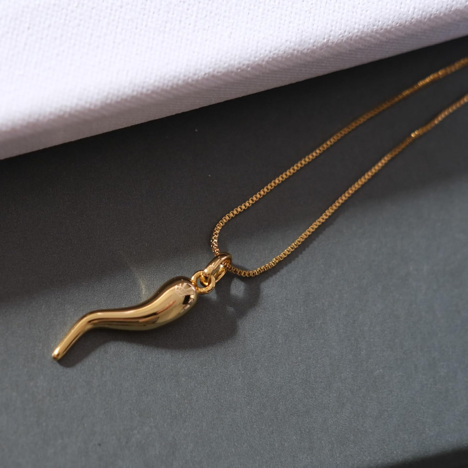 14K Gold Plated Large Cornicello Italian Horn Charm Necklace 18'' - Image 6