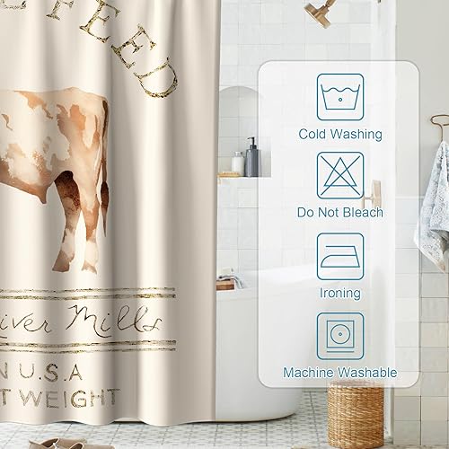 Miniatura 4 de Farmhouse - Juego de cortinas de ducha de tela rústica con diseño de animales abstractos para ganado, con ganchos, impermeable, lavable, 72 x 72